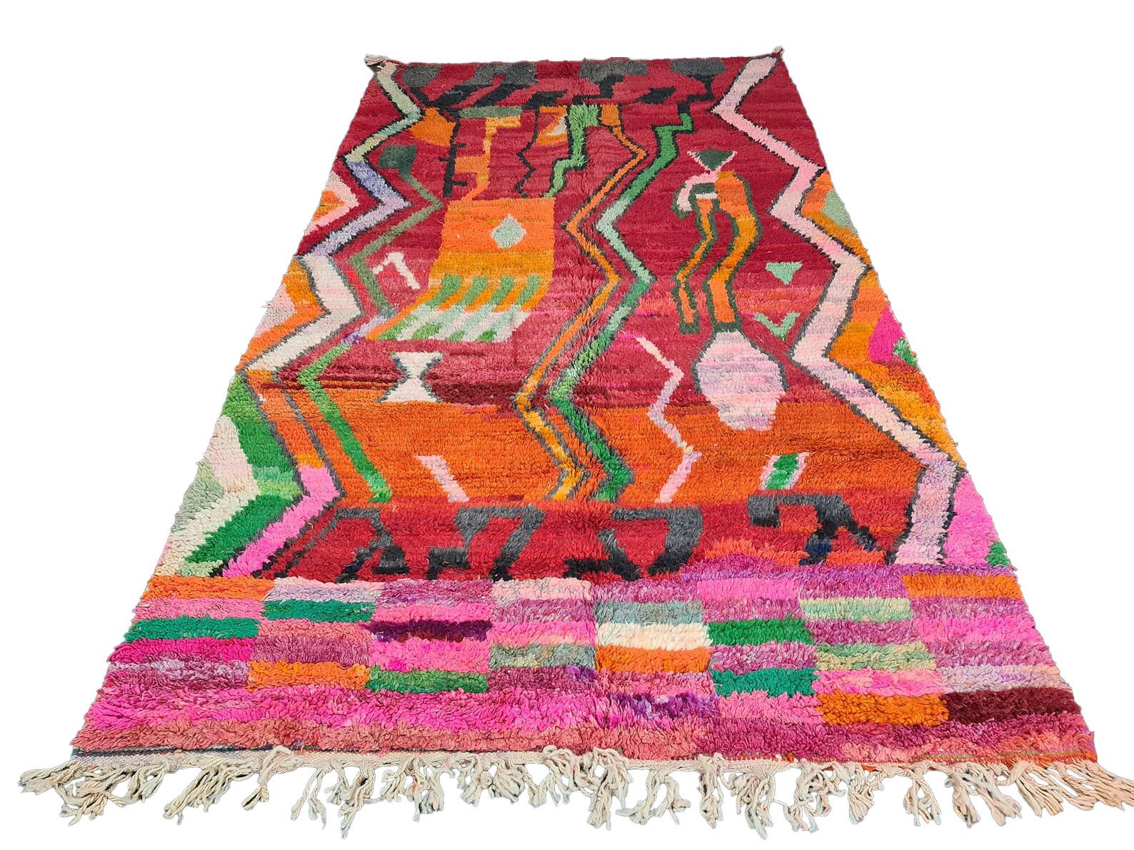 Contemporary Moroccan Boujaad Rug in Multicolored Geometric Shapes For Sale