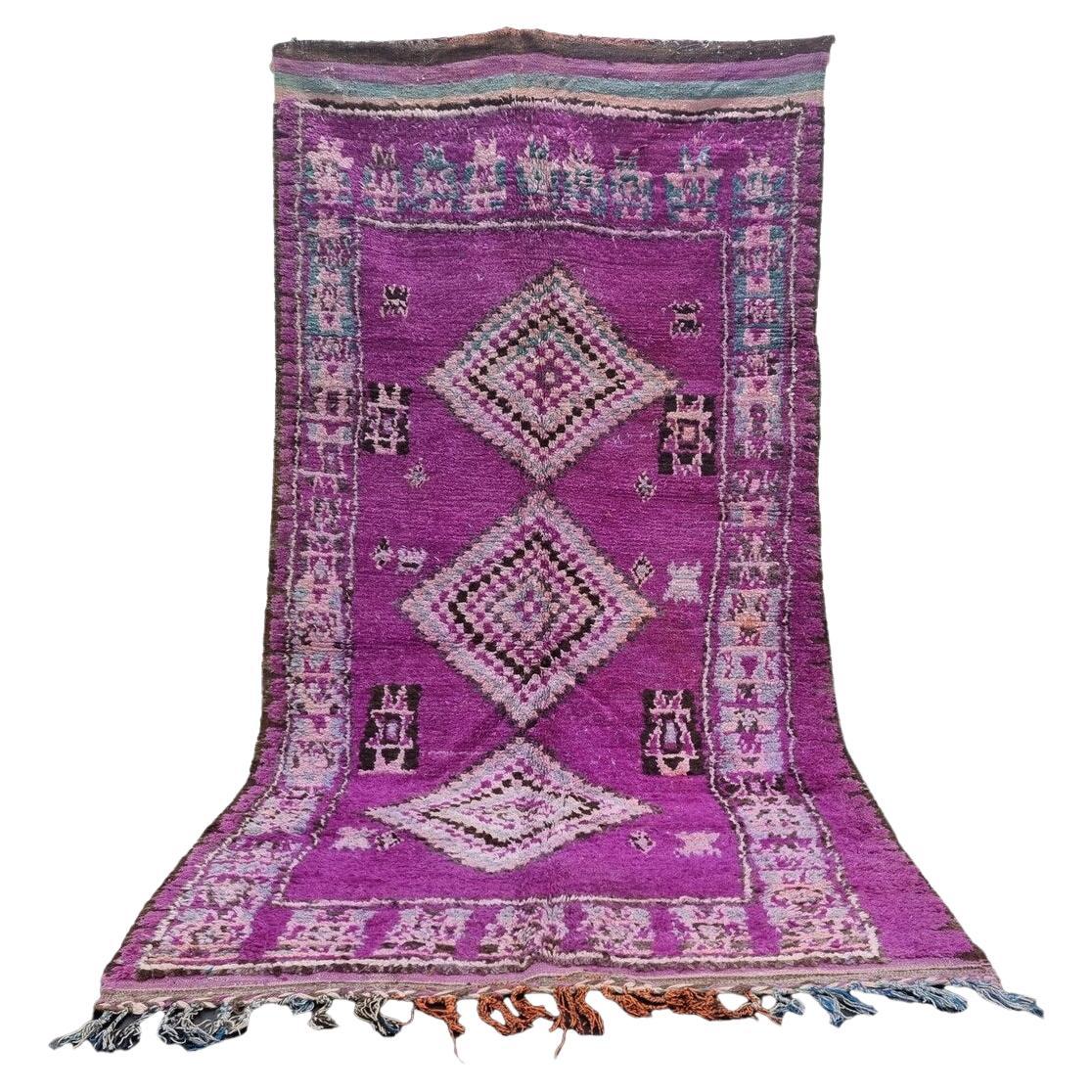 Moroccan Boujaad Rug in Purple with Geometric Designs