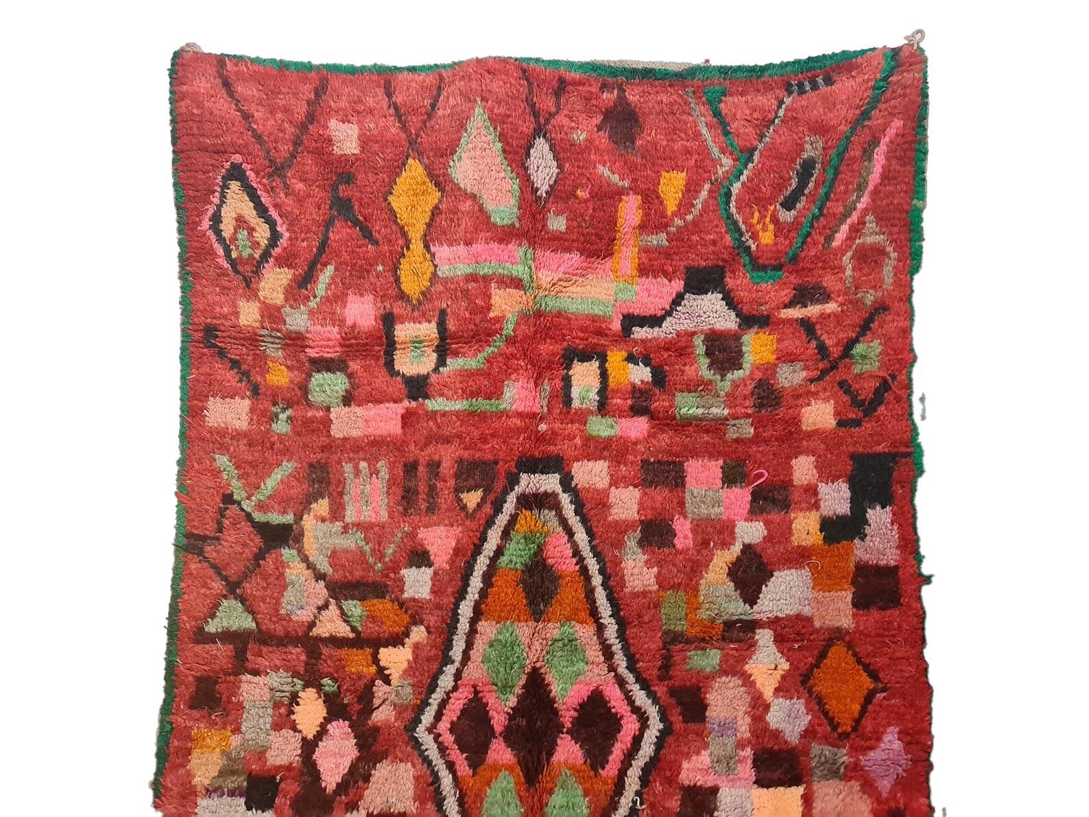 Moroccan Boujaad Rug in Red and Multi-colored Abstract Patterns For Sale 4
