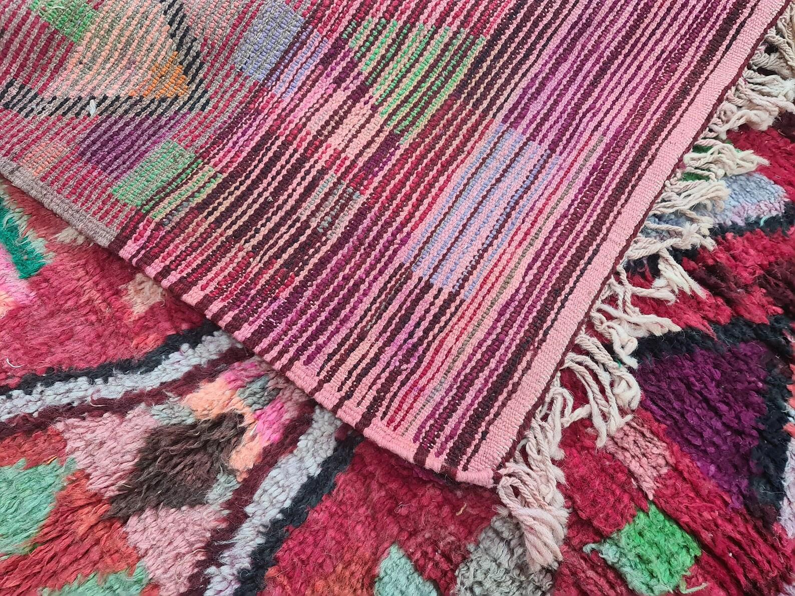 Hand-Woven Moroccan Boujaad Rug in Red and Multi-colored Abstract Patterns For Sale