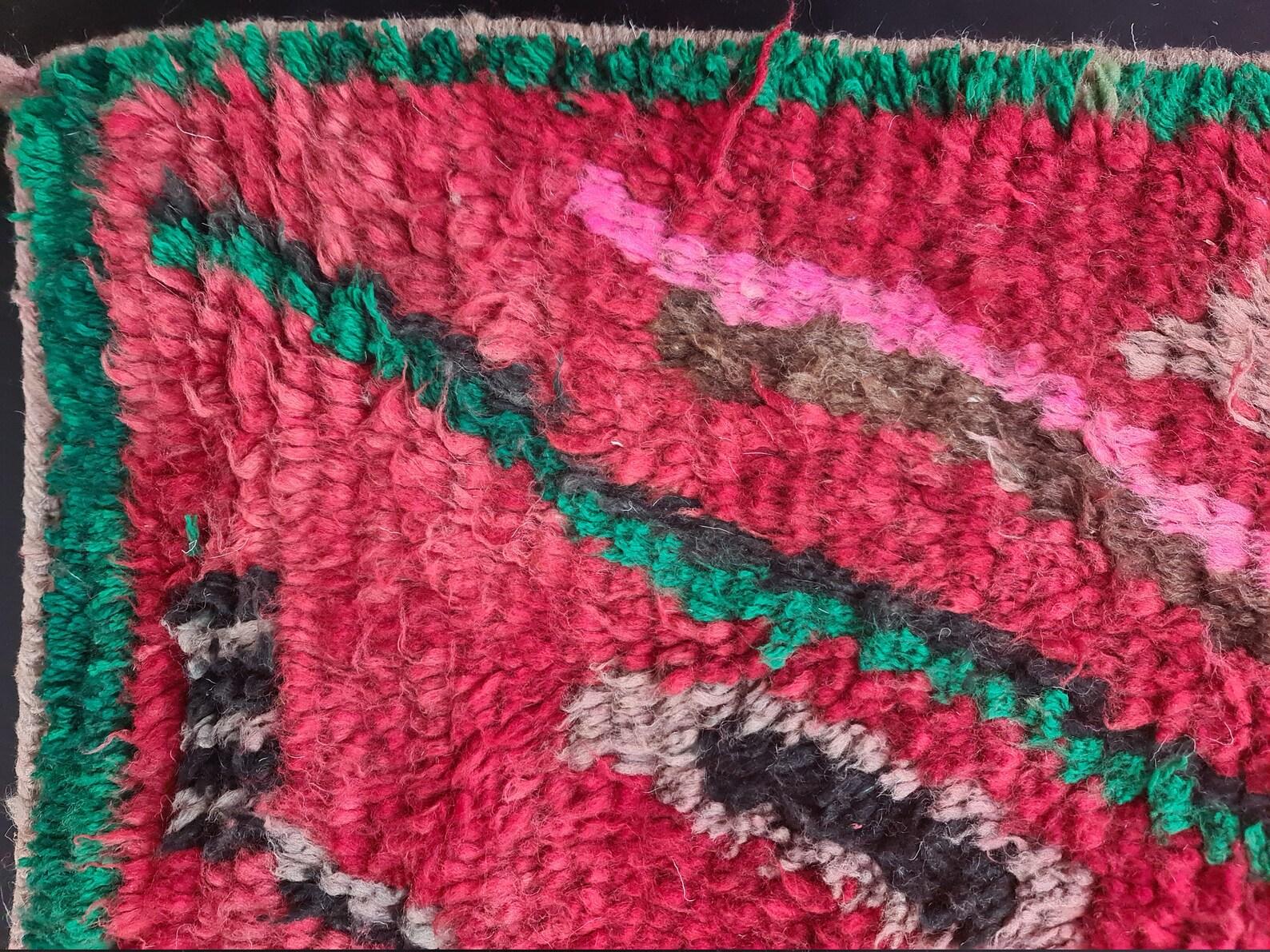 Moroccan Boujaad Rug in Red and Multi-colored Abstract Patterns In Excellent Condition For Sale In Los Angeles, CA