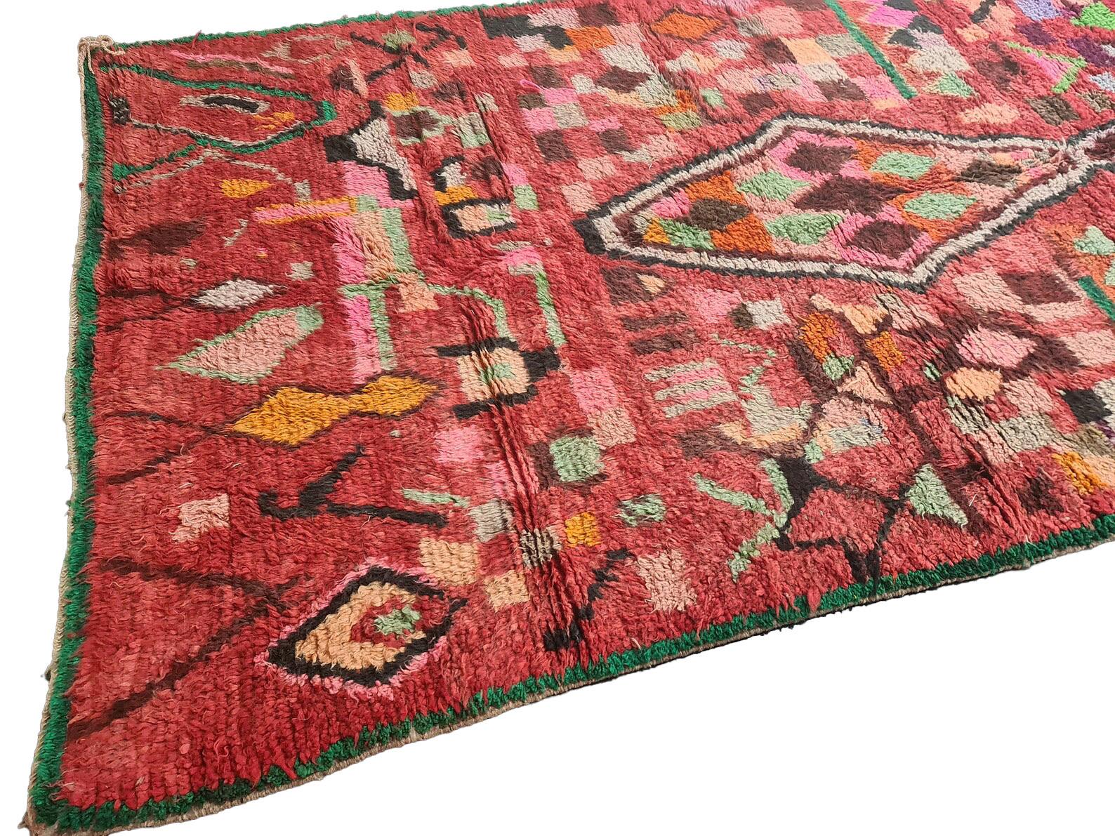 Contemporary Moroccan Boujaad Rug in Red and Multi-colored Abstract Patterns For Sale