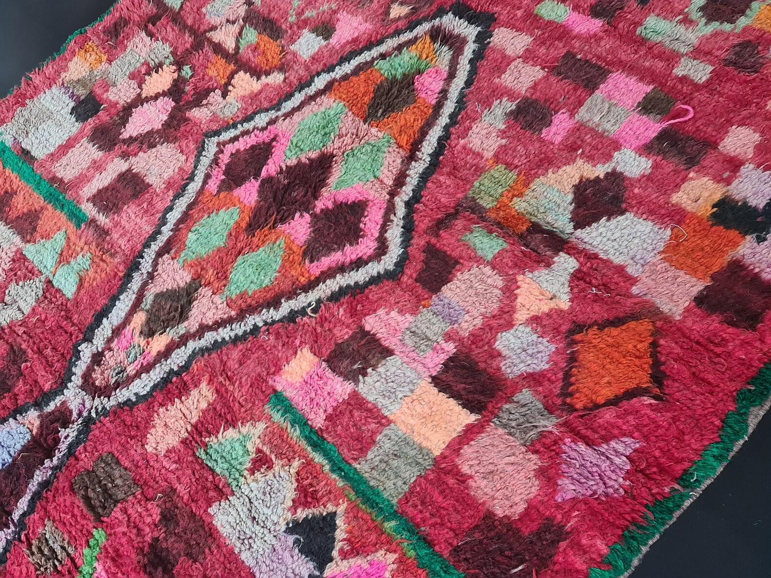 Wool Moroccan Boujaad Rug in Red and Multi-colored Abstract Patterns For Sale