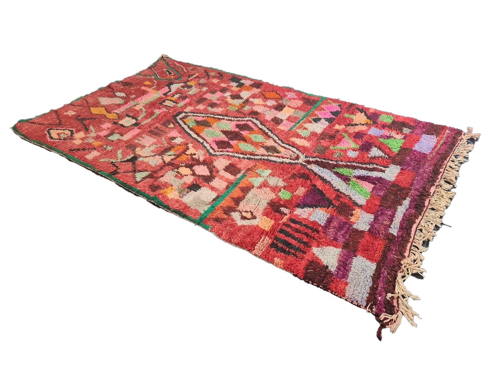 Moroccan Boujaad Rug in Red and Multi-colored Abstract Patterns For Sale 2