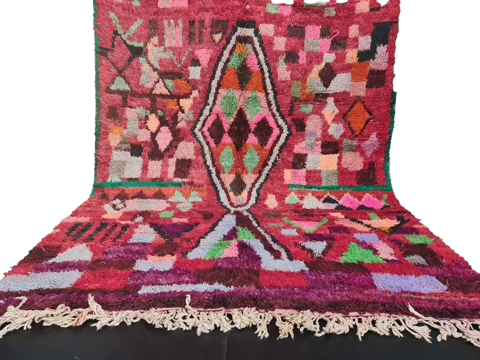 Moroccan Boujaad Rug in Red and Multi-colored Abstract Patterns For Sale 3