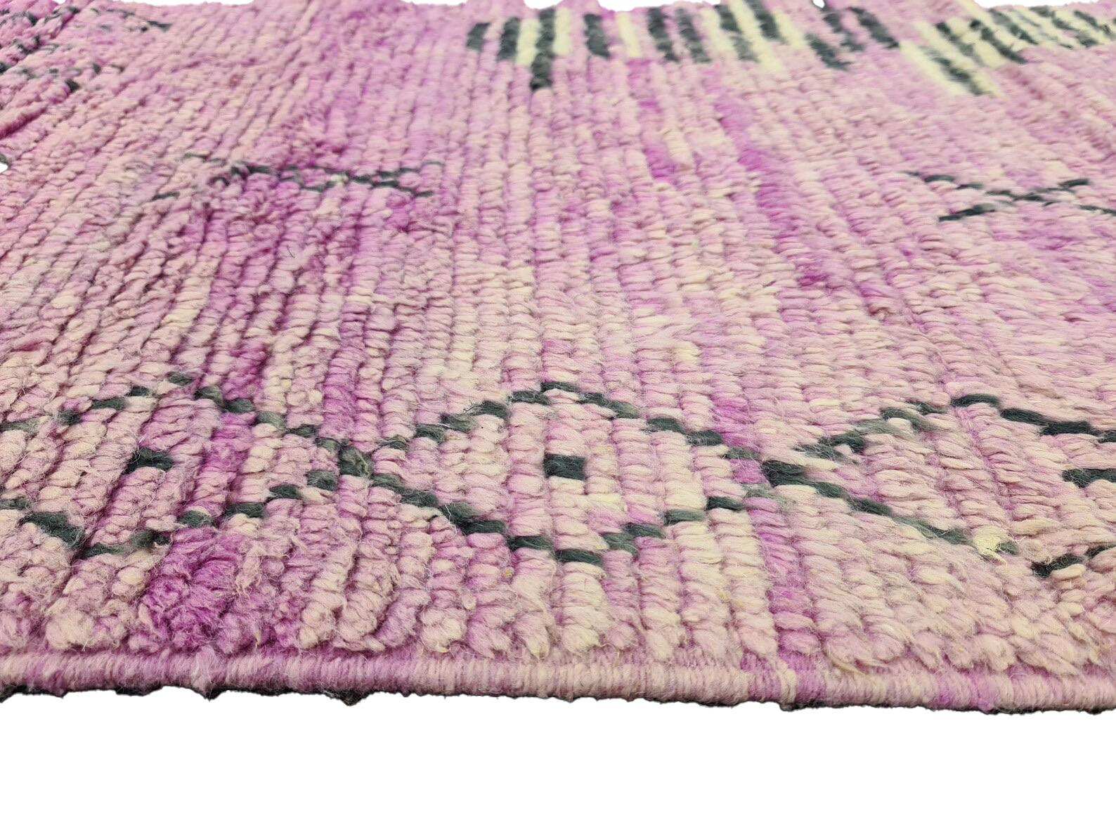 Moroccan Boujaad Rug in Red, Purple, and Black Geometric Patterns For Sale 4