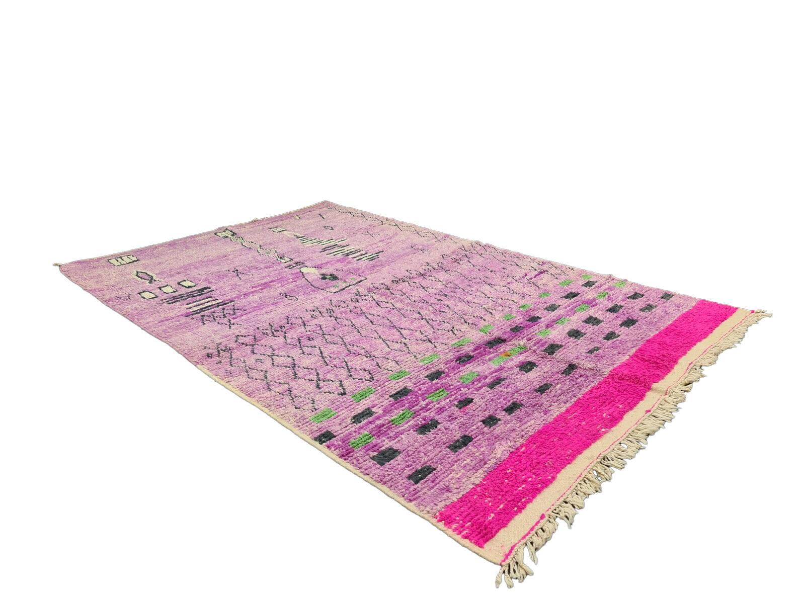 Modern Moroccan Boujaad Rug in Red, Purple, and Black Geometric Patterns For Sale