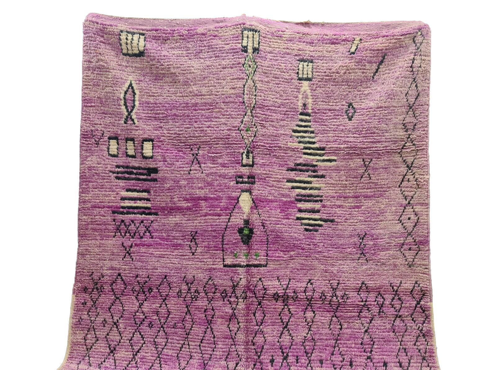 Moroccan Boujaad Rug in Red, Purple, and Black Geometric Patterns In Excellent Condition For Sale In Los Angeles, CA
