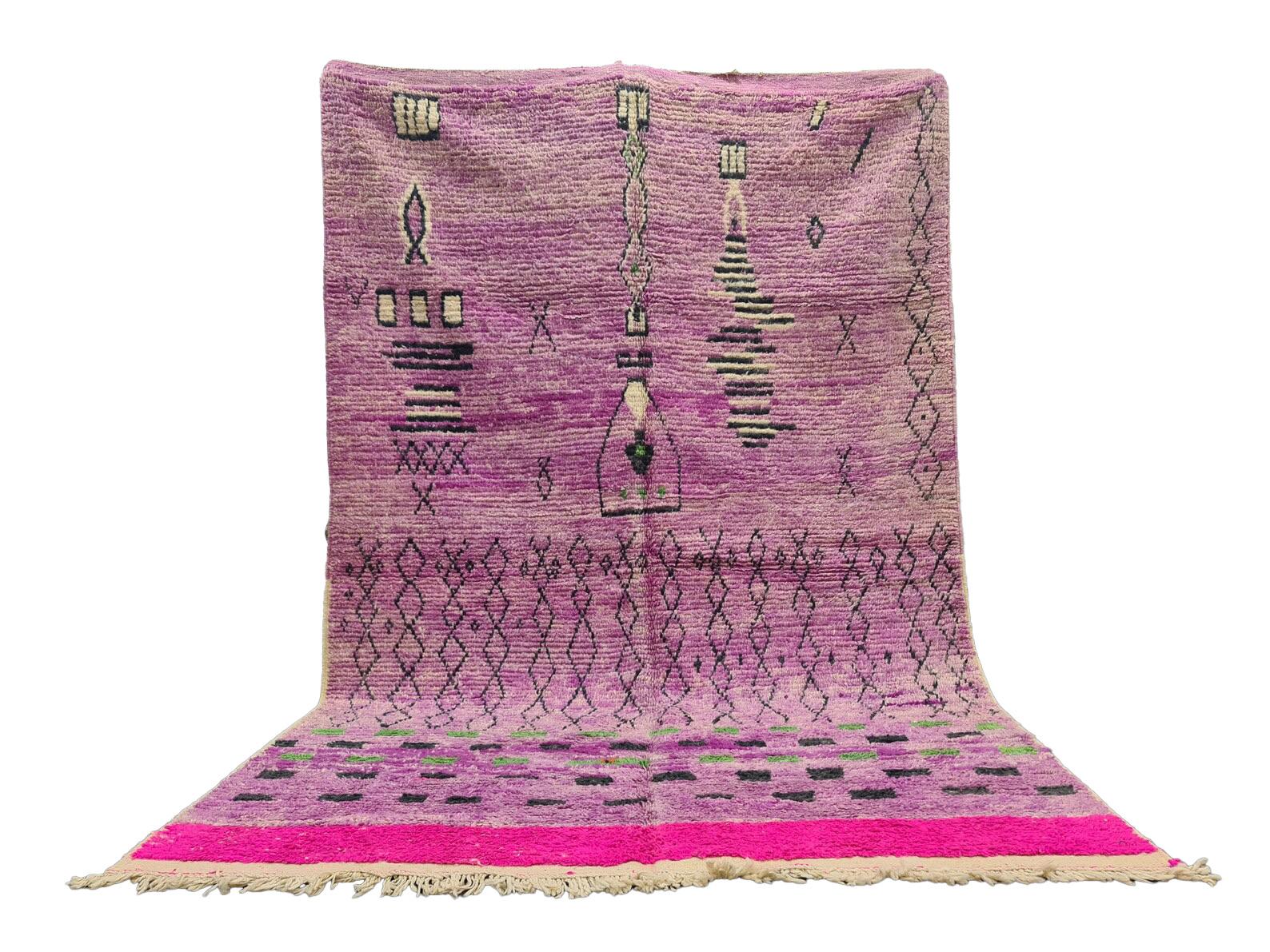 Contemporary Moroccan Boujaad Rug in Red, Purple, and Black Geometric Patterns For Sale