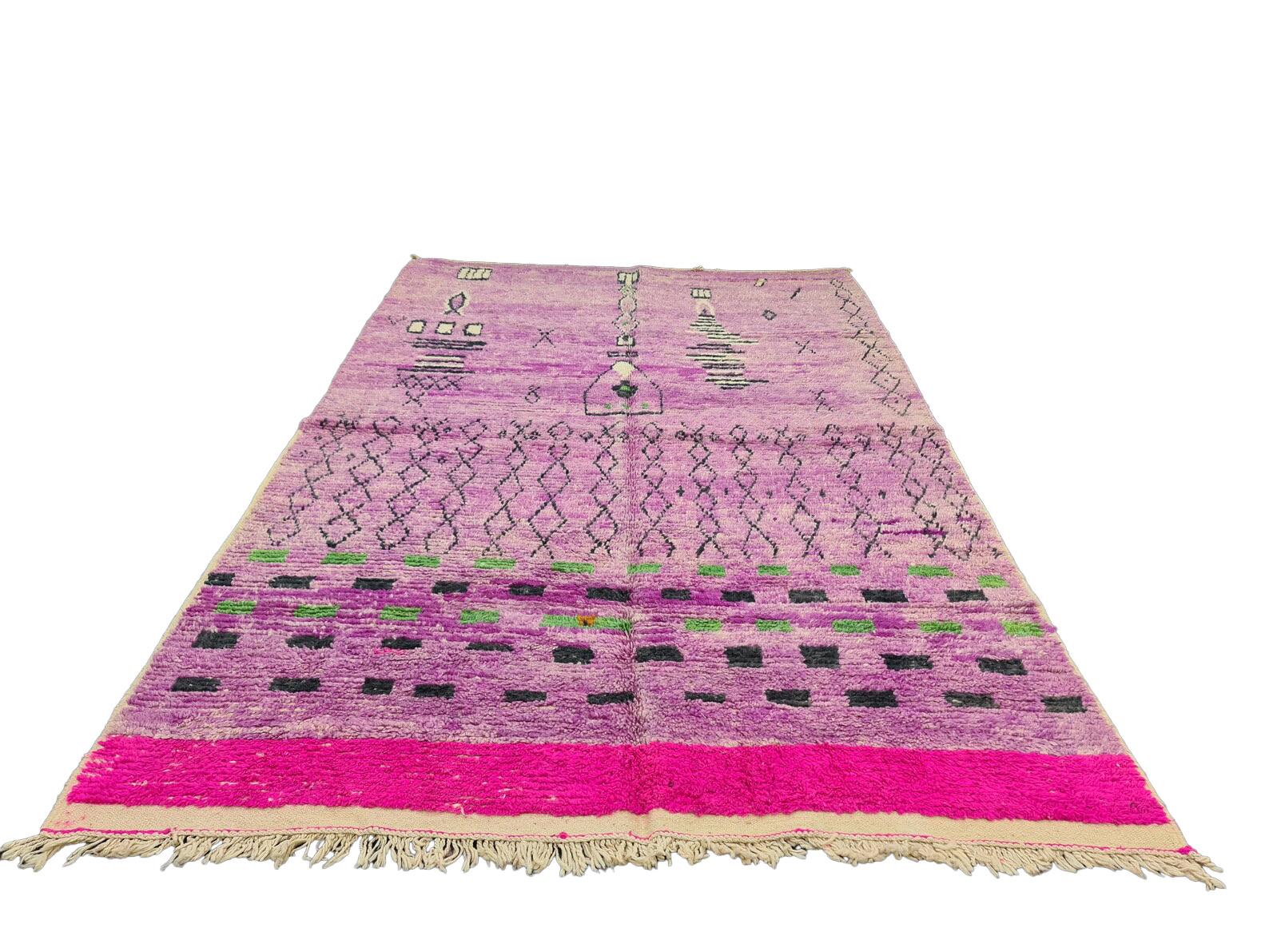 Wool Moroccan Boujaad Rug in Red, Purple, and Black Geometric Patterns For Sale