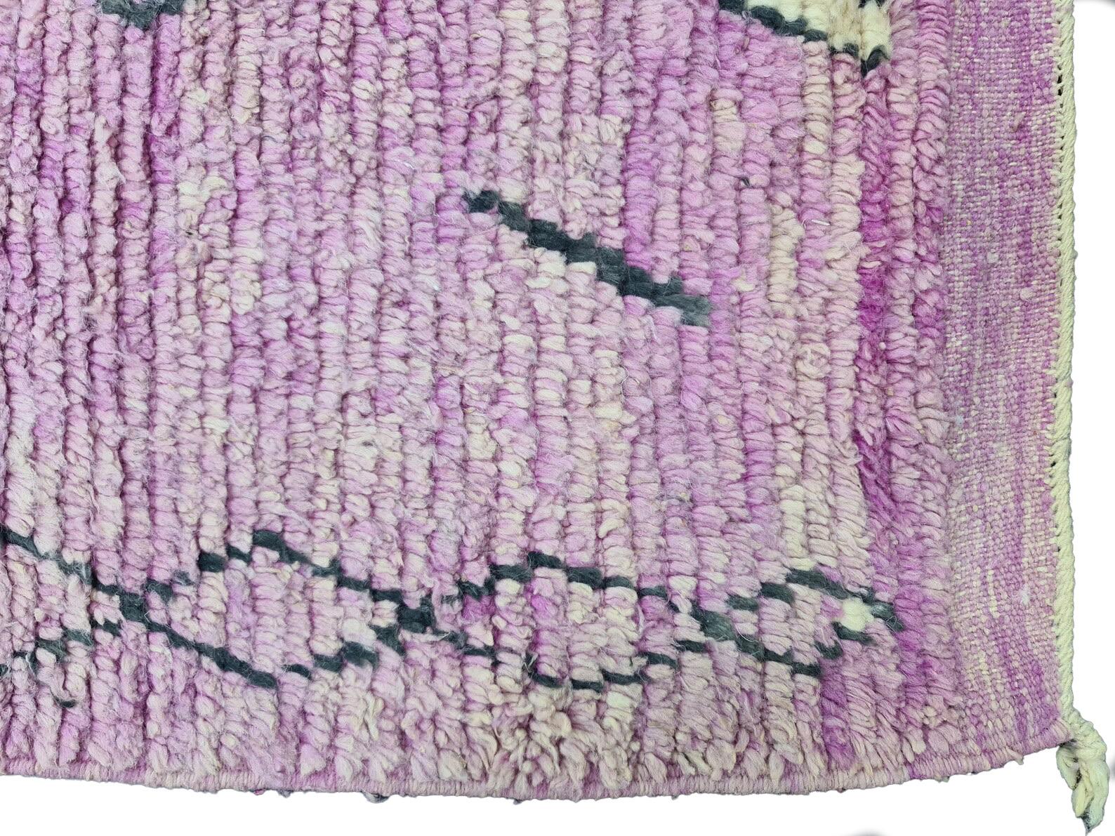 Moroccan Boujaad Rug in Red, Purple, and Black Geometric Patterns For Sale 2