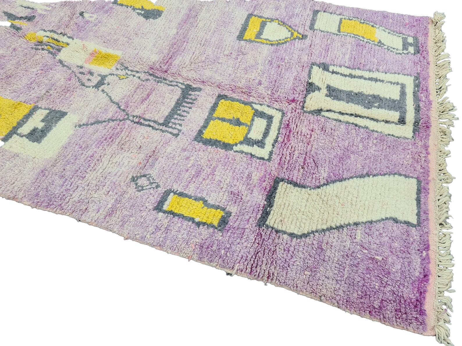 Wool Moroccan Boujaad Rug in Soft Purple and Irregular Geometric Patterns For Sale
