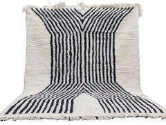 Moroccan Boujaad Rug in White with Directional Black Stripes