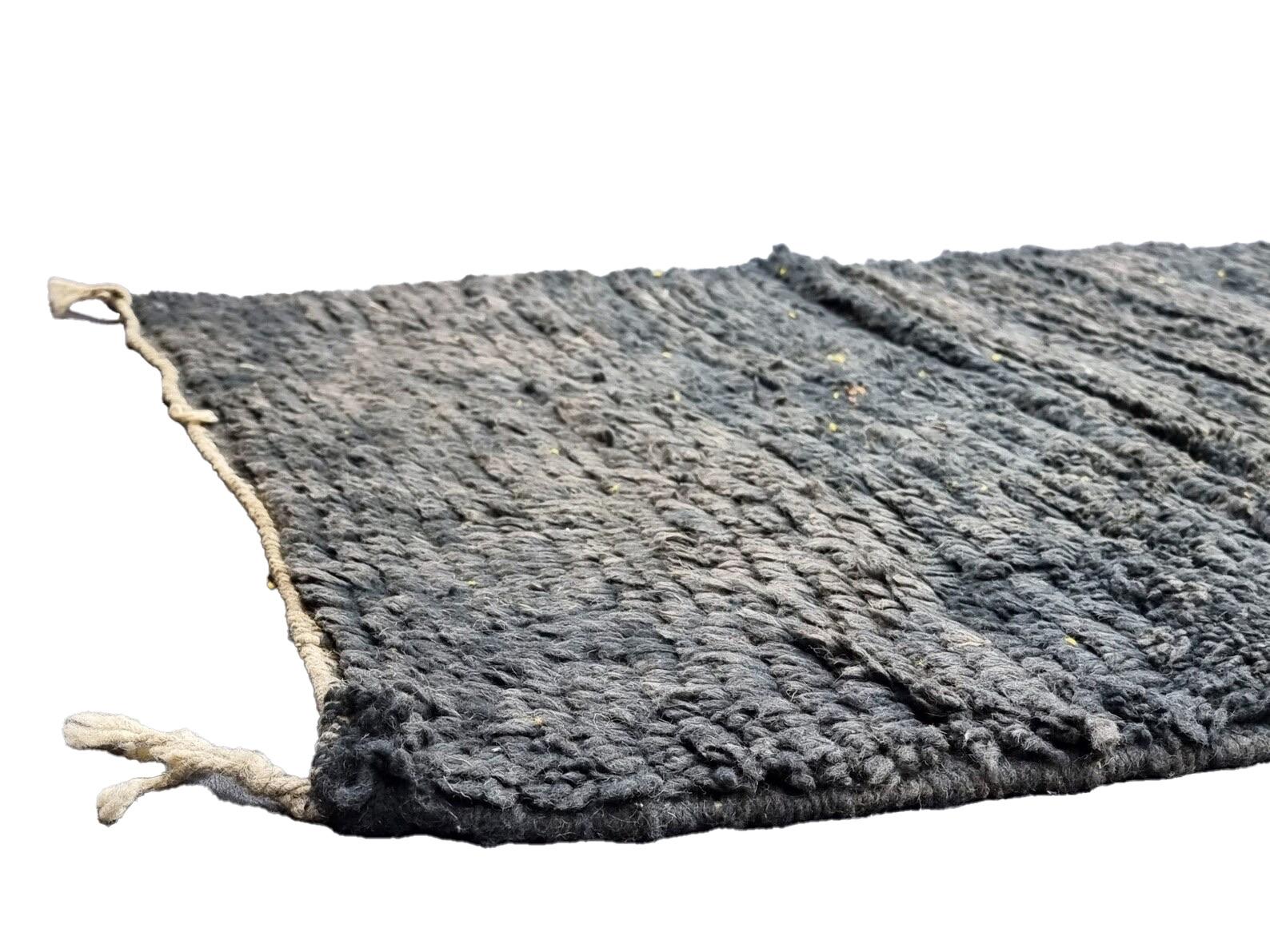 Hand-Woven Moroccan Boujaad Runner in Abstract Black and Yellow For Sale