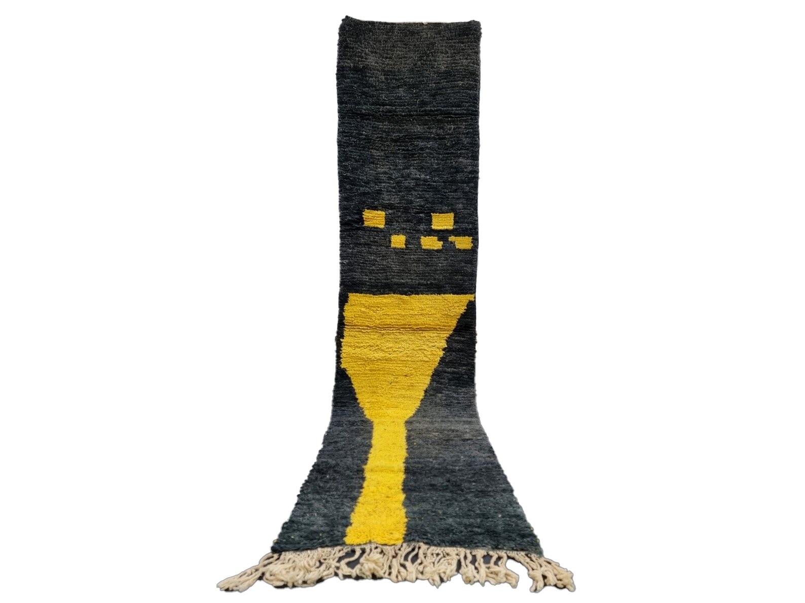 Moroccan Boujaad Runner in Abstract Black and Yellow For Sale 1