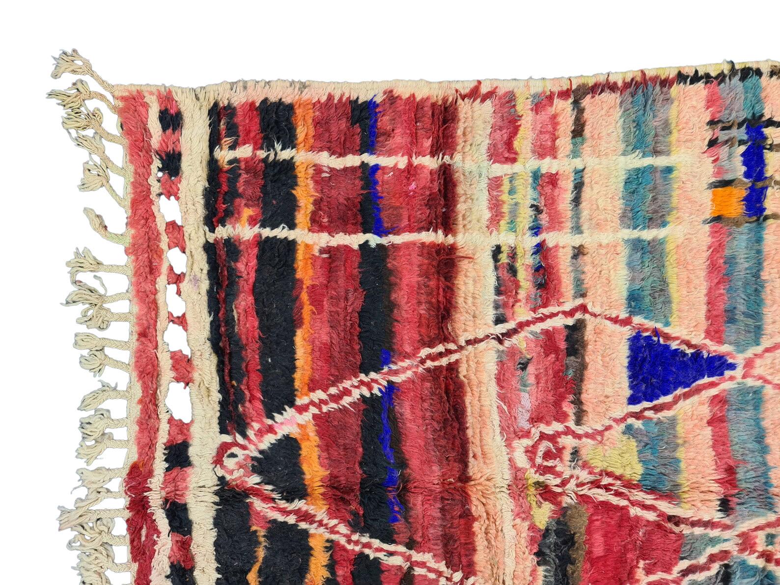 Hand-Woven Moroccan Boujaad Striped Rug For Sale