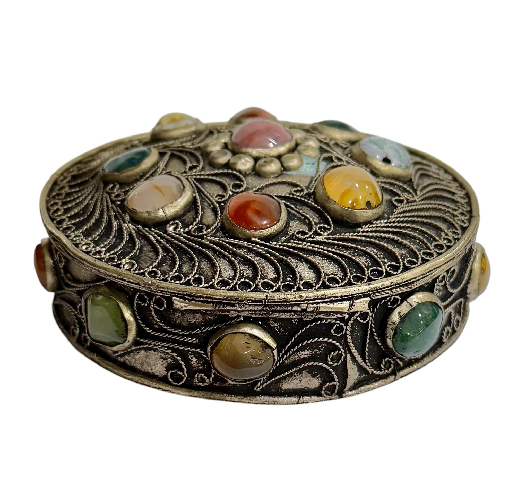 Late 20th Century Moroccan Box With Semi Precious Stones For Sale