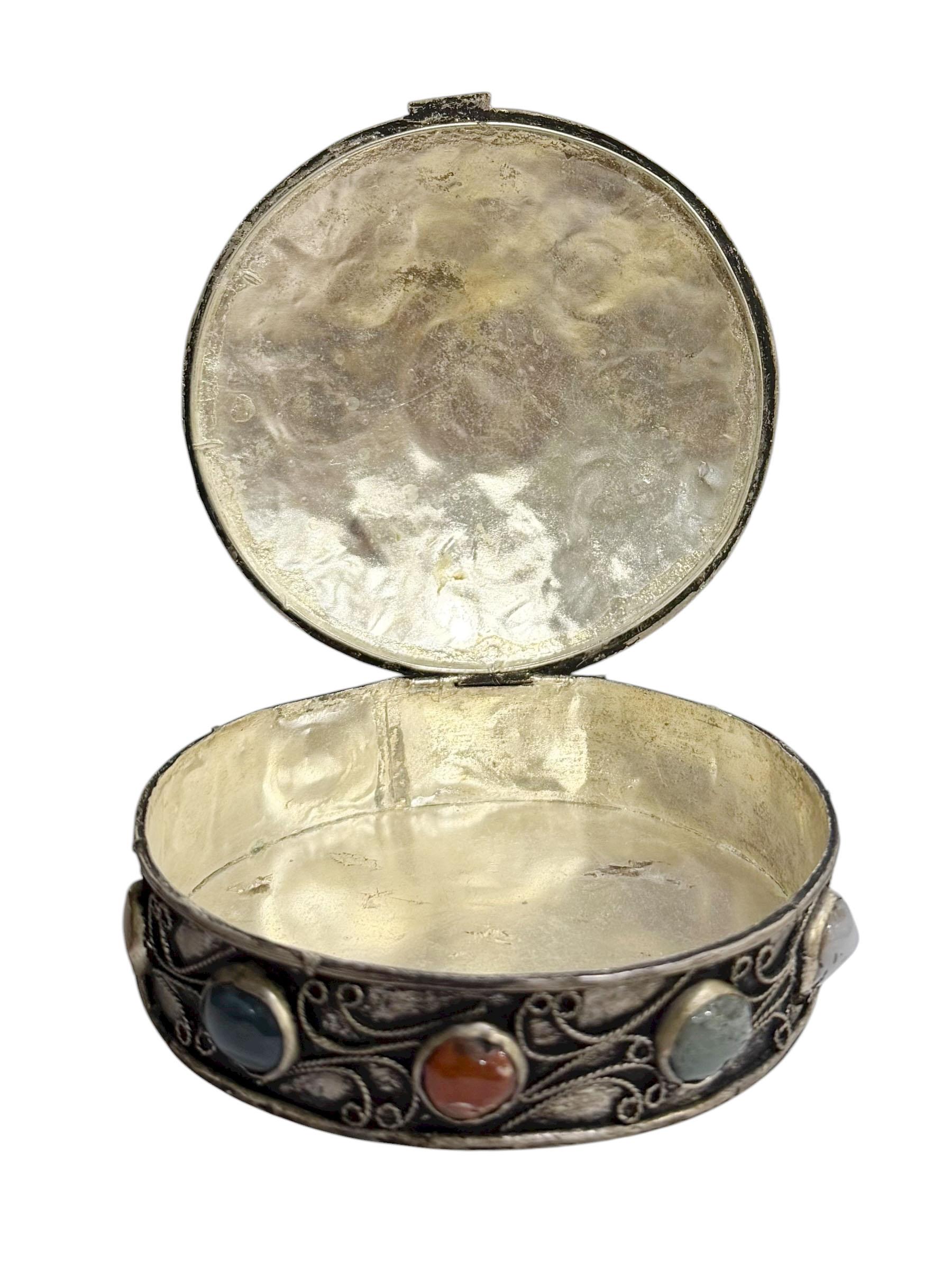Metal Moroccan Box With Semi Precious Stones For Sale