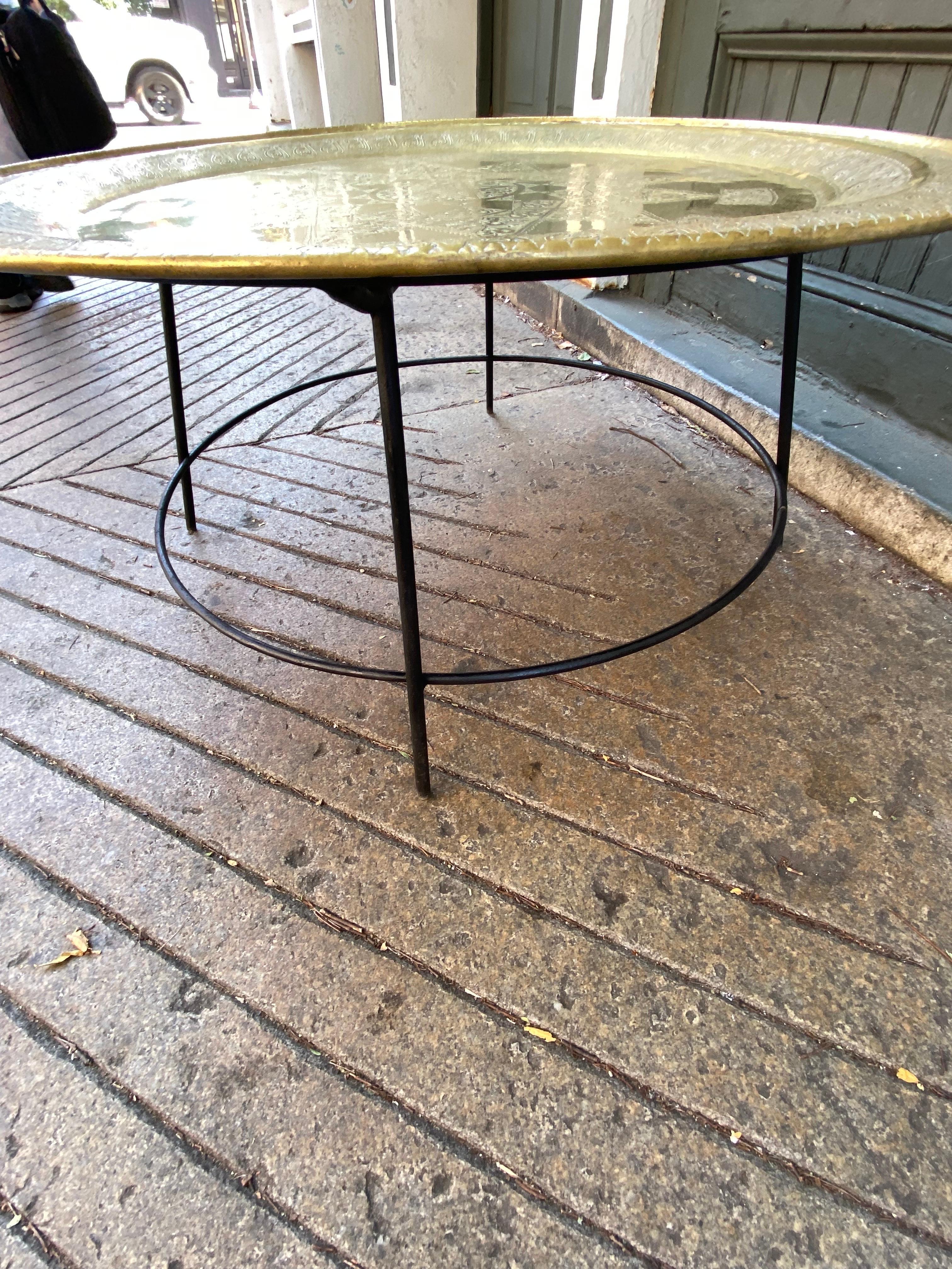 Moroccan Brass and Iron Coffee Table In Good Condition In Philadelphia, PA