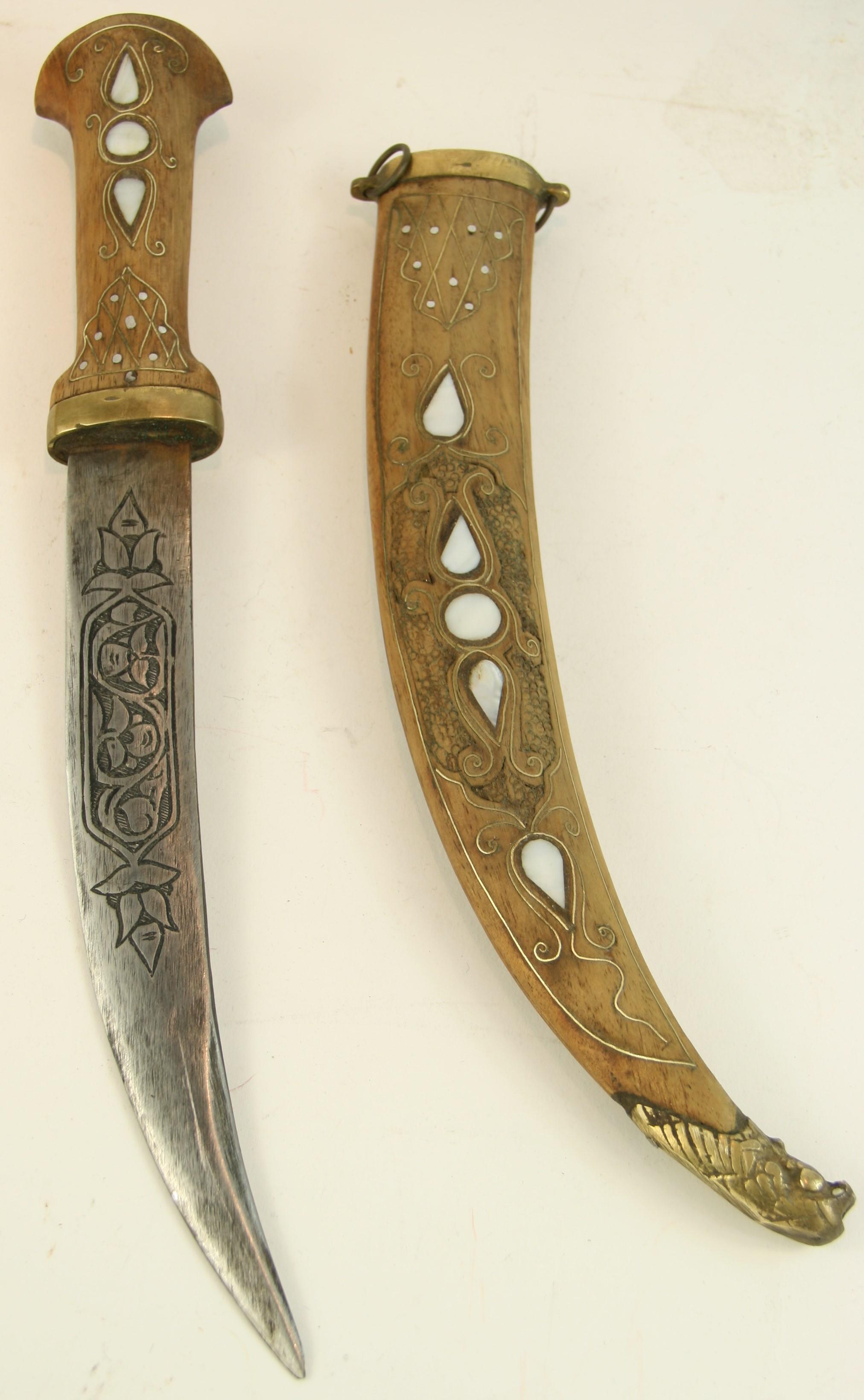 Moroccan Brass and Mother of Pearl Dagger For Sale 1