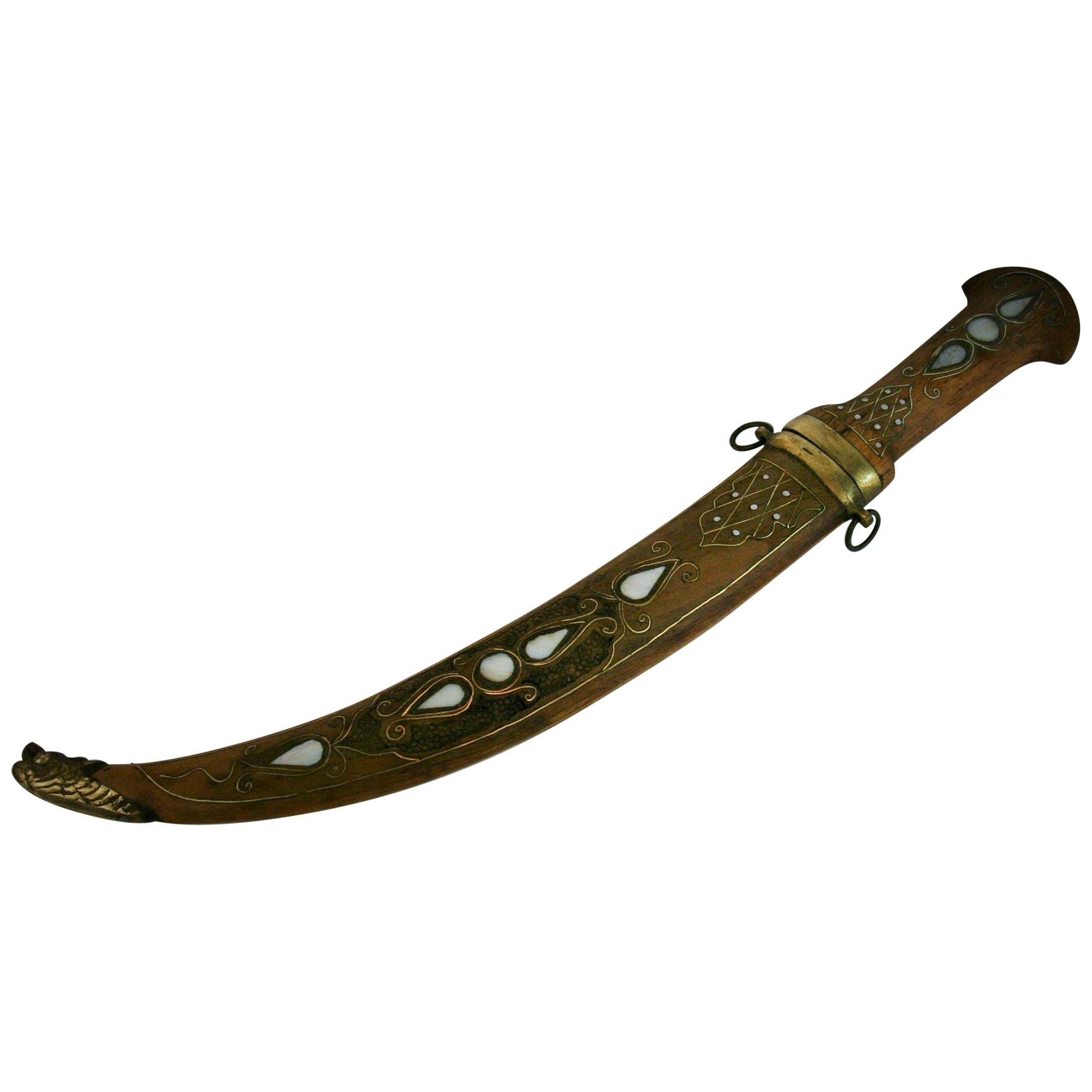 Moroccan Brass and Mother of Pearl Dagger For Sale