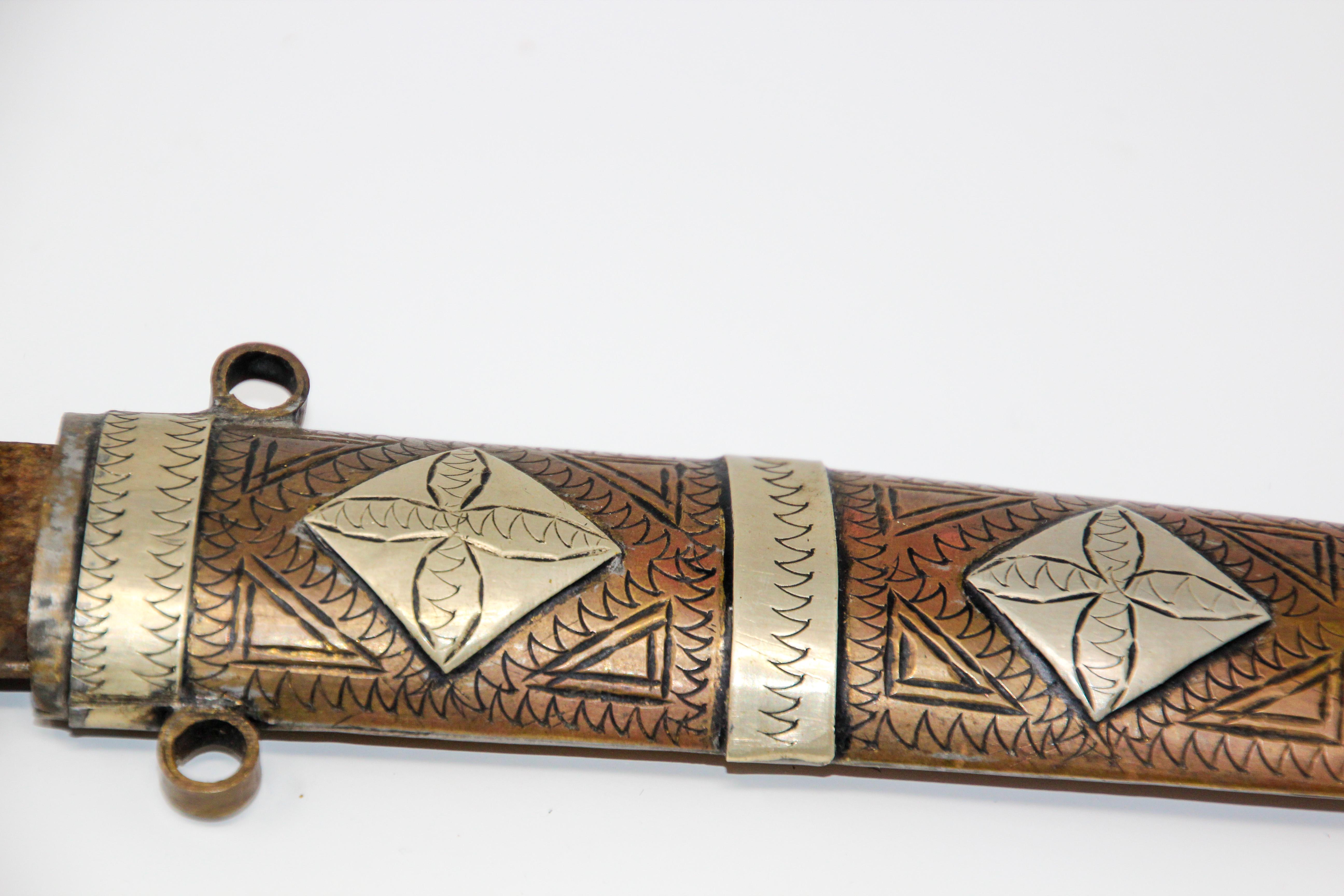 Folk Art Moroccan Dagger Brass and Silver Decorative Collector Khoumya For Sale