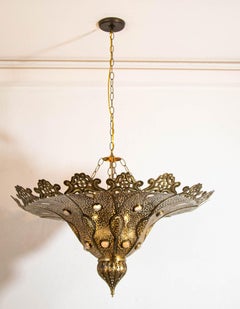 Handcrafted Moroccan Brass Chandelier, Moorish Style, 33\" Diameter