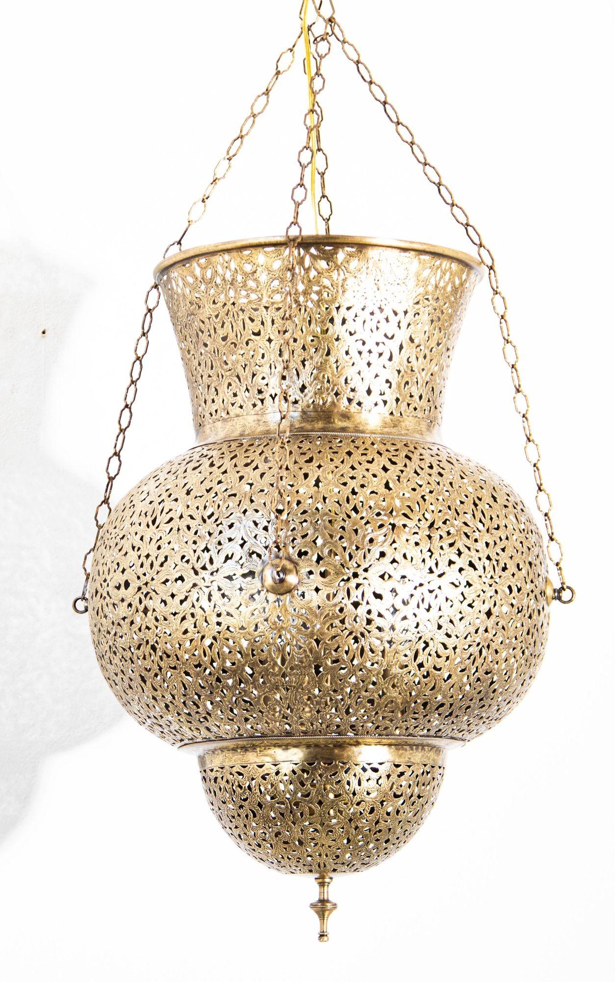 Moroccan Brass Chandelier Pendant Light Fixture Granada Moorish Style 4