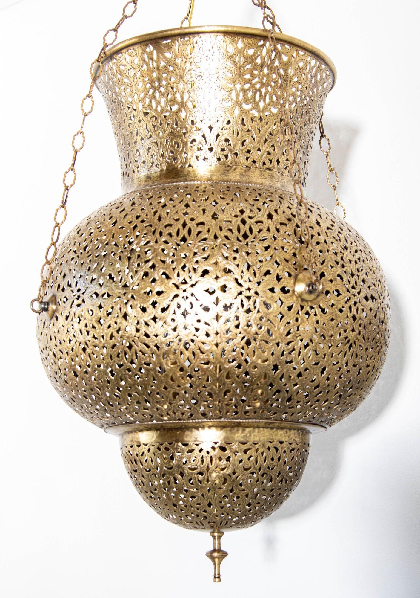 Moroccan Brass Chandelier Pendant Light Fixture Granada Moorish Style 8