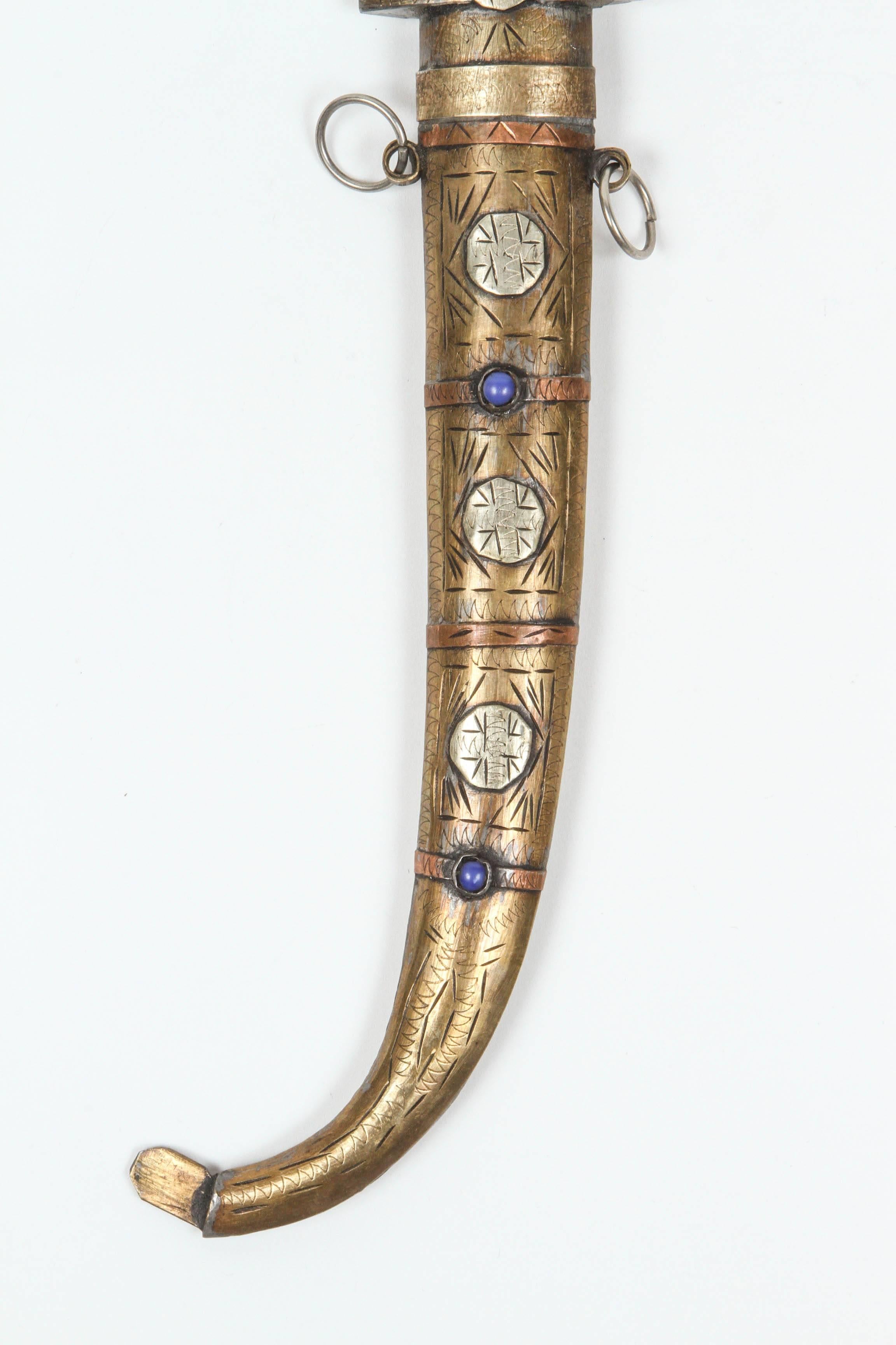 Hand-Carved Moroccan Brass Decorative Collector Dagger For Sale