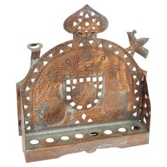 Menorah vintage marocchina in rame per Hanukkah, oggetti di culto ebraici, intorno al 1950
