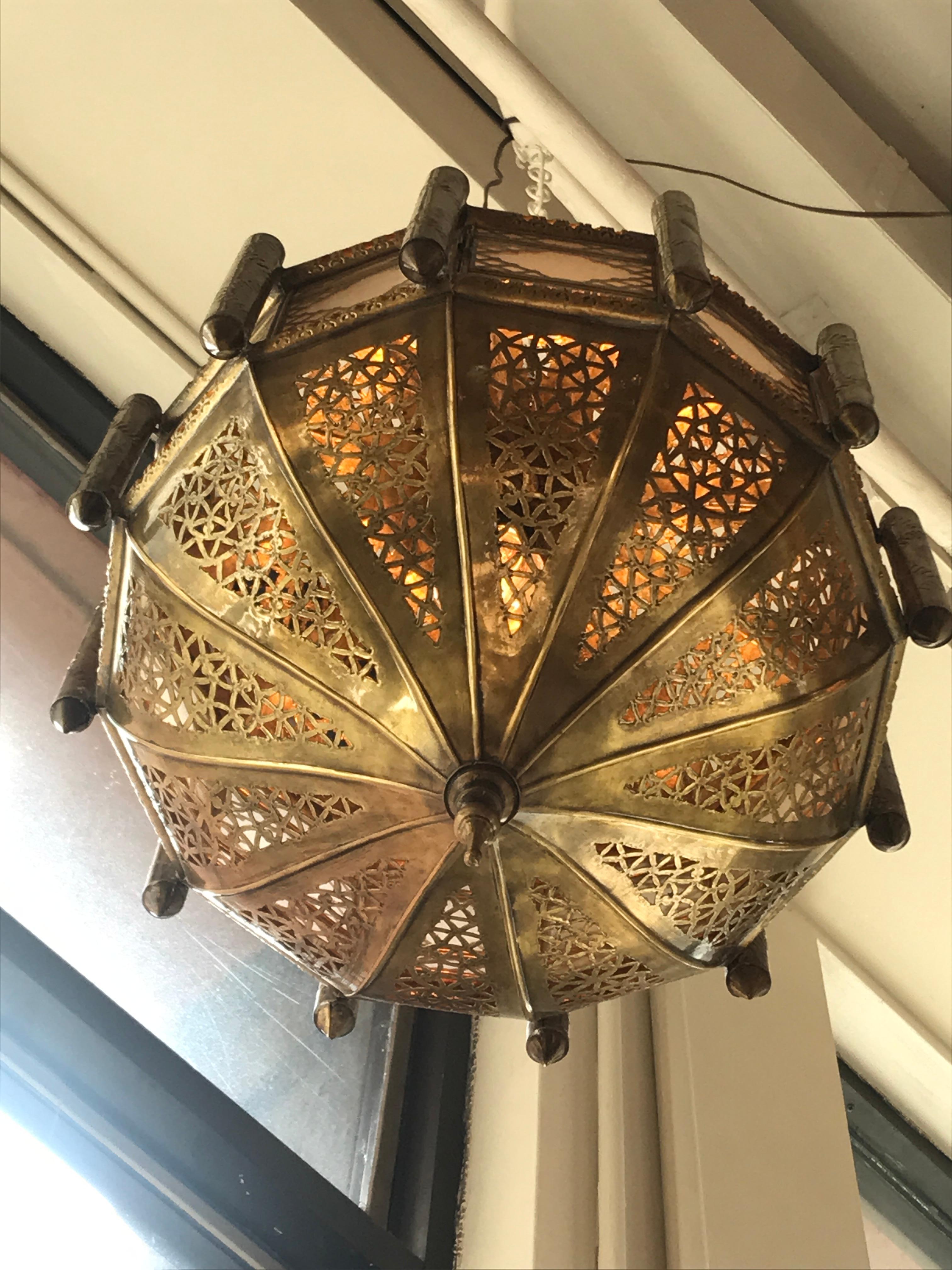 Moroccan Brass Lantern In Good Condition In Los Angeles, CA