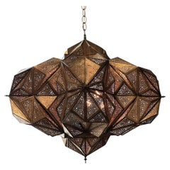 Moroccan Brass Pyramid Chandelier, 27.5" Diameter, 65" Overall Height