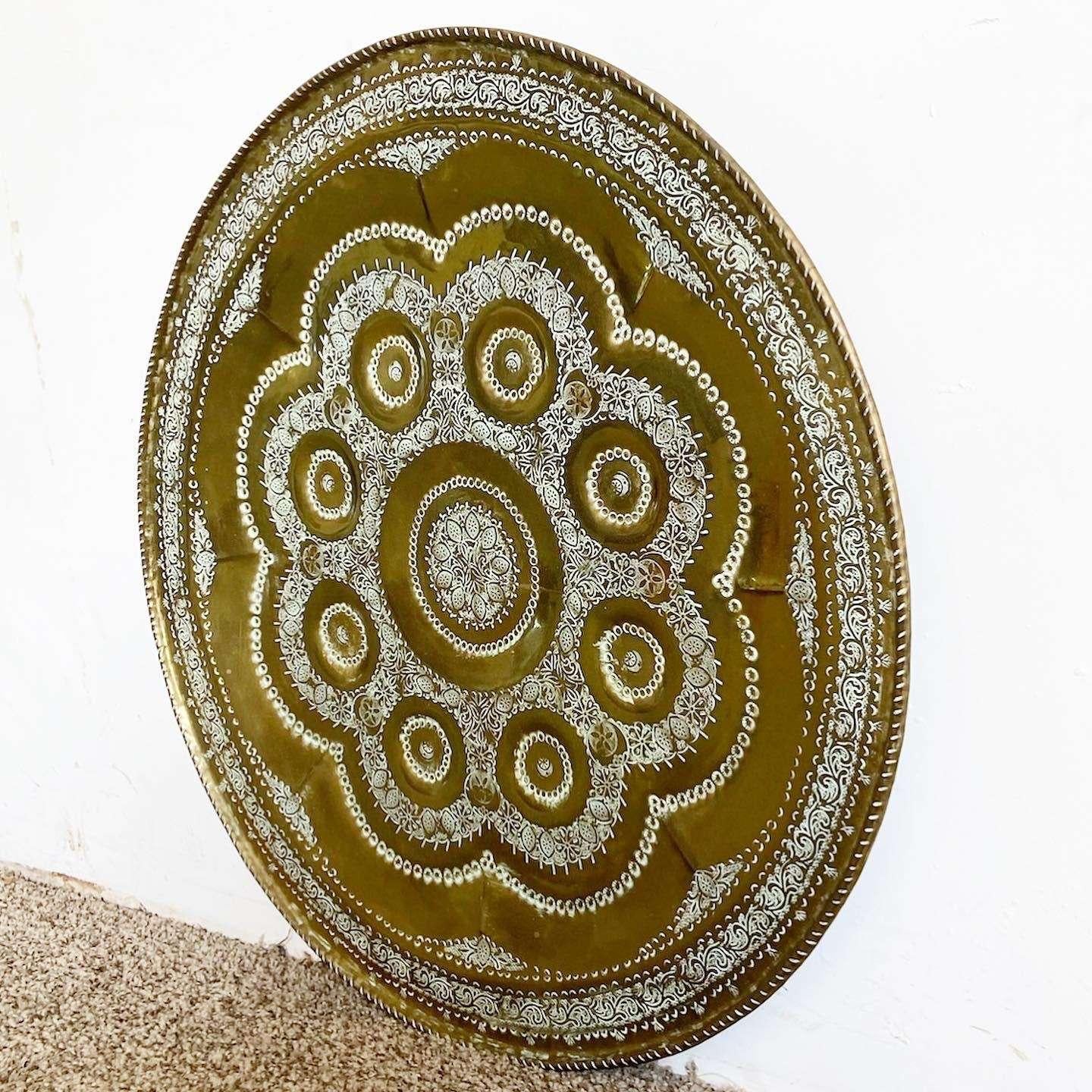 Moroccan Brass Serving Platter/Plate In Good Condition For Sale In Delray Beach, FL