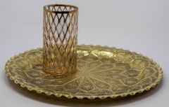 Marokkanisches Messingtablett, maurische islamische Metallarbeit, 13 Zoll Durchmesser