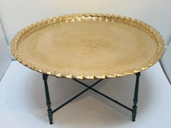 Moroccan Brass Tray Table on Metal Folding Stand