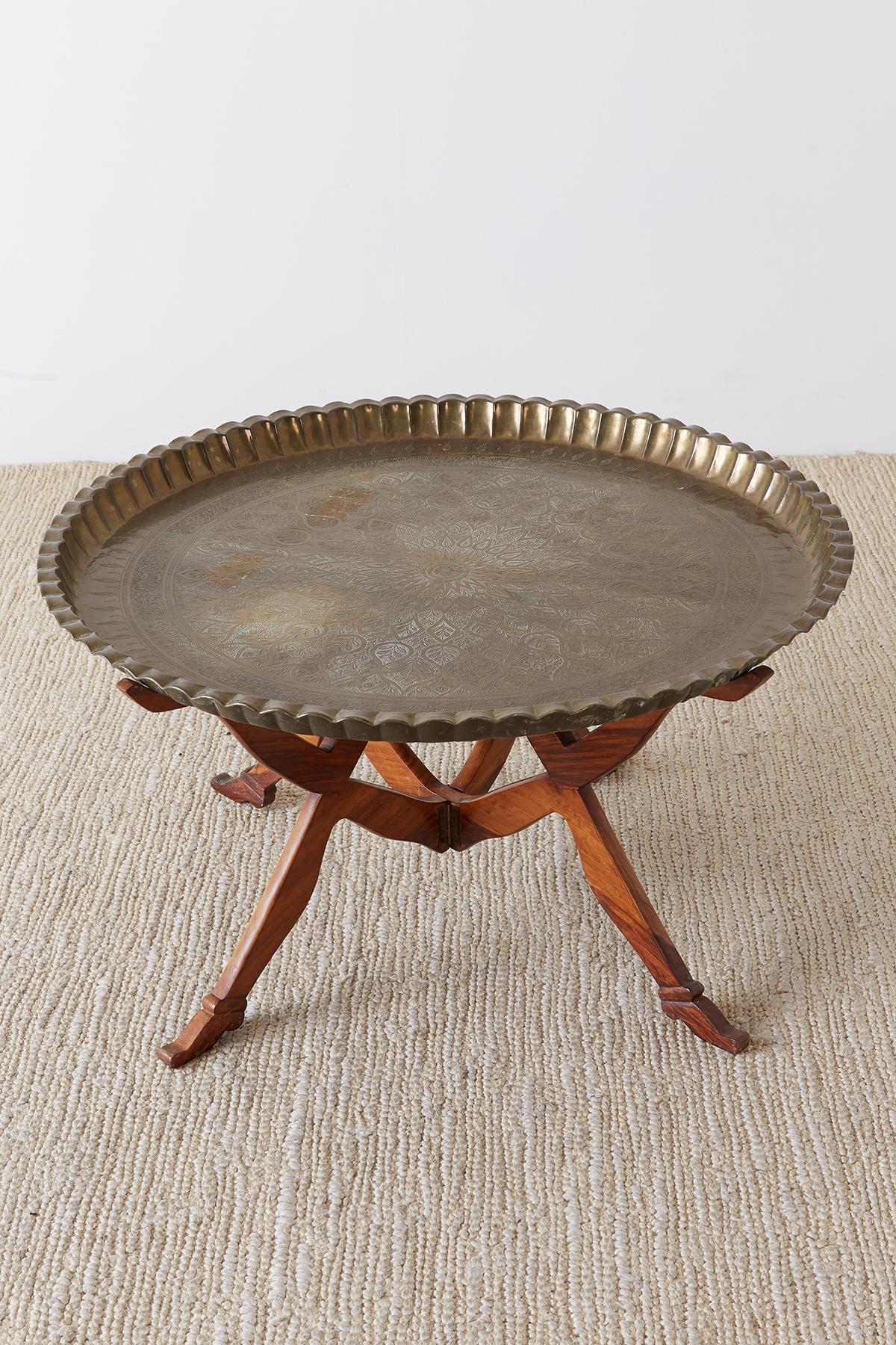 Mid-Century Modern Moroccan Brass Tray Table with Figural Arms and Legs
