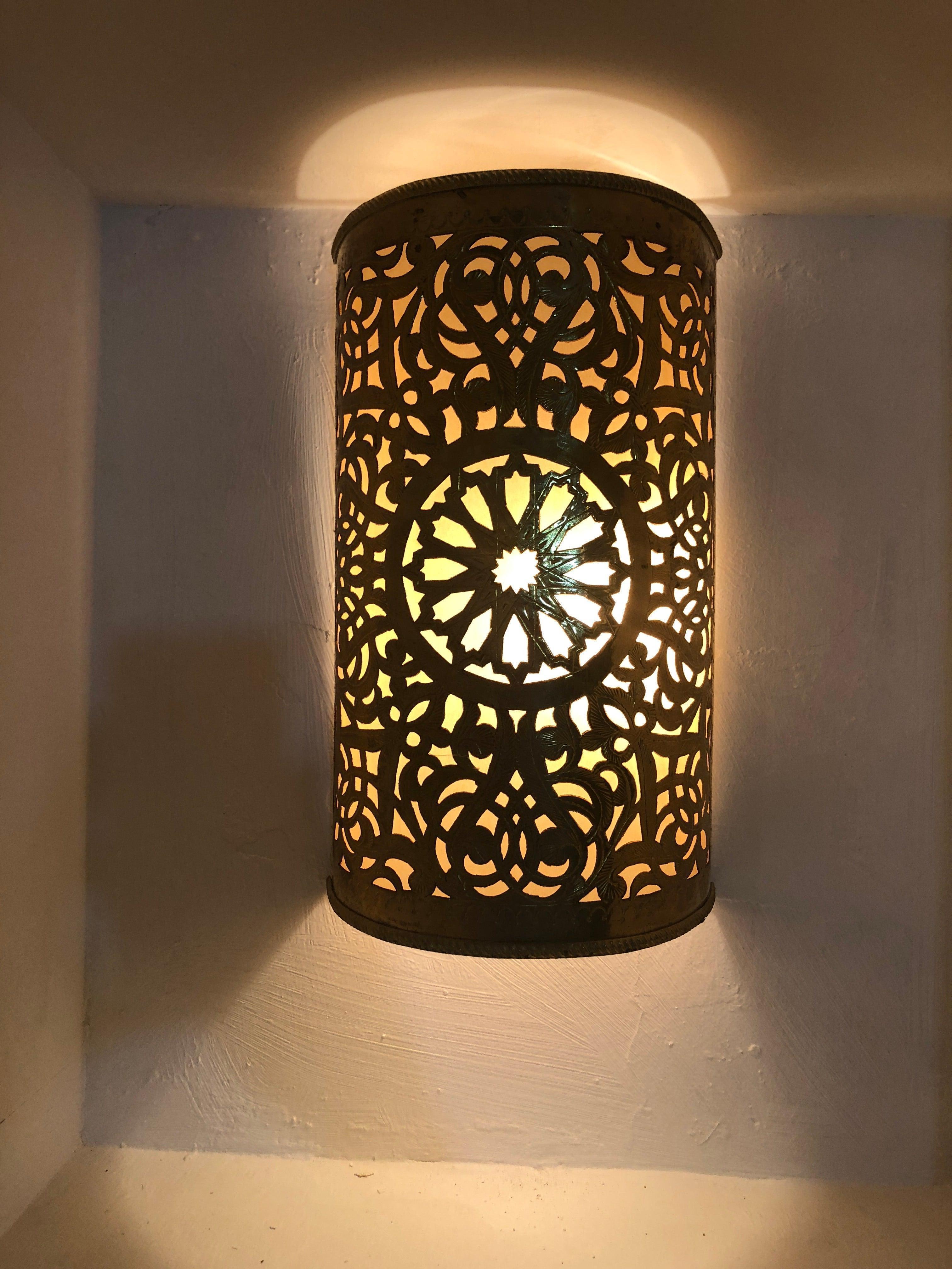 Moroccan Brass Wall Lantern or Sconce Handmade in Gold Toned, a Pair 1