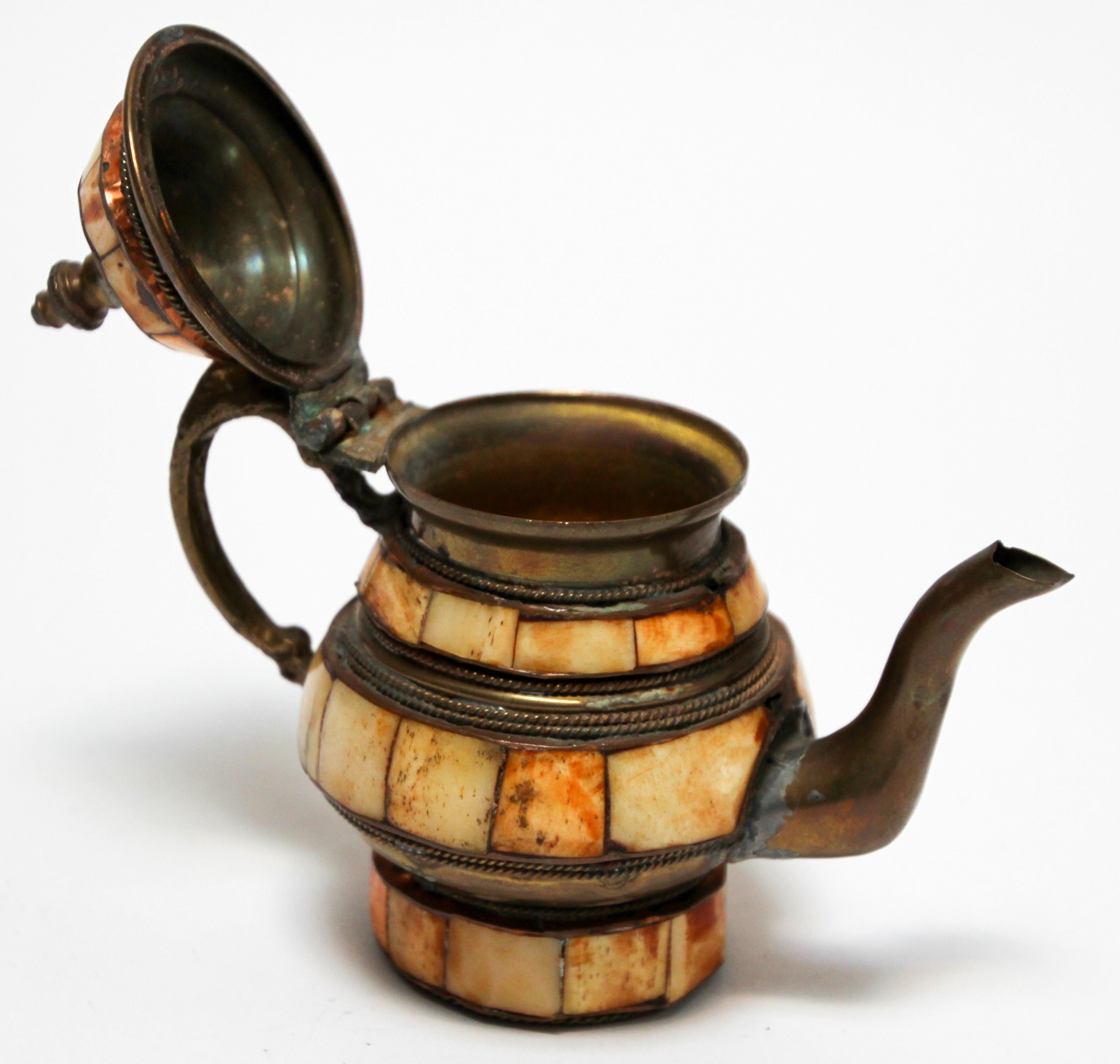 Moroccan Brass with Bone Overlay Decorative Tea Pot 1