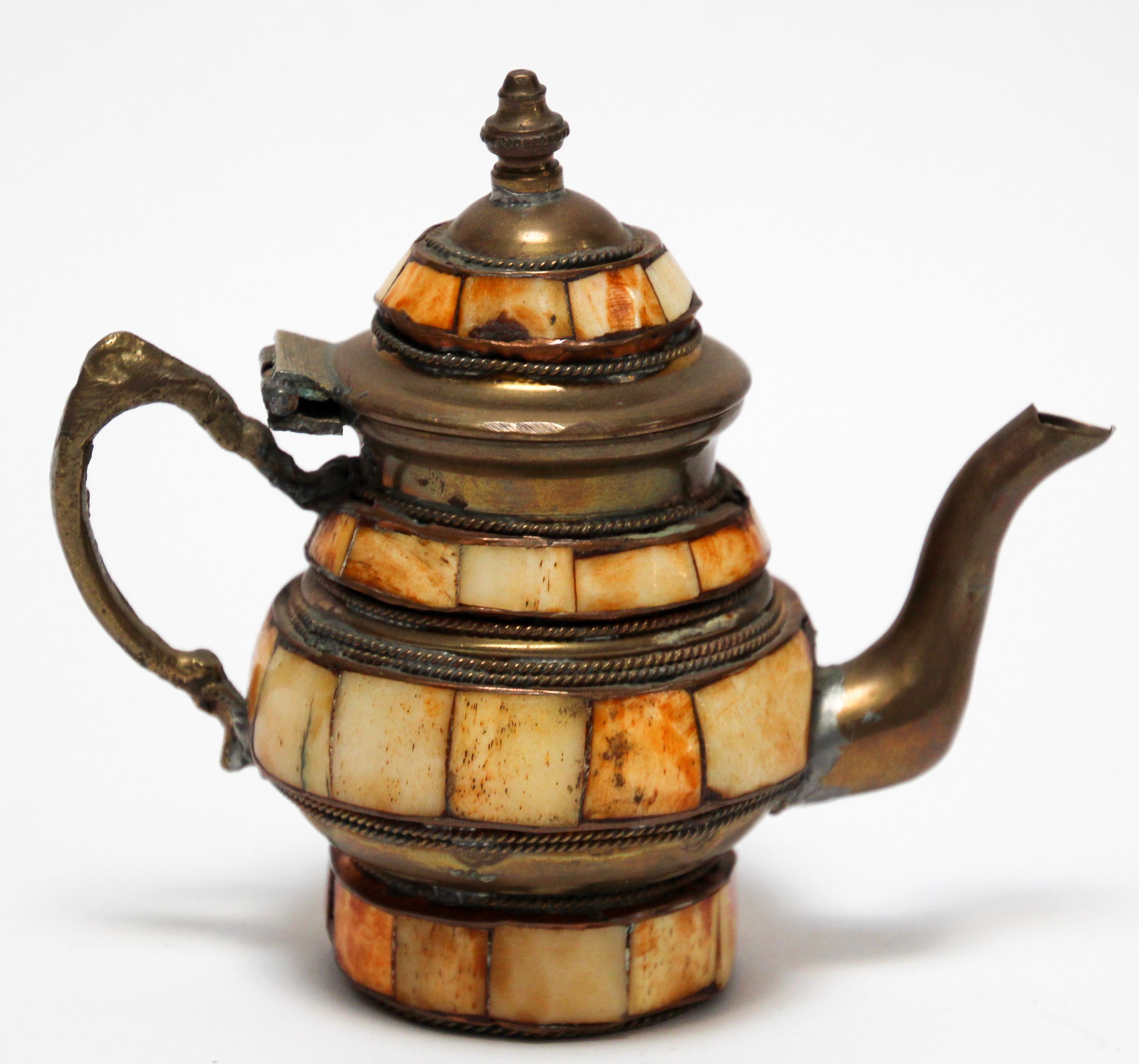 Moroccan Brass with Bone Overlay Decorative Tea Pot 2