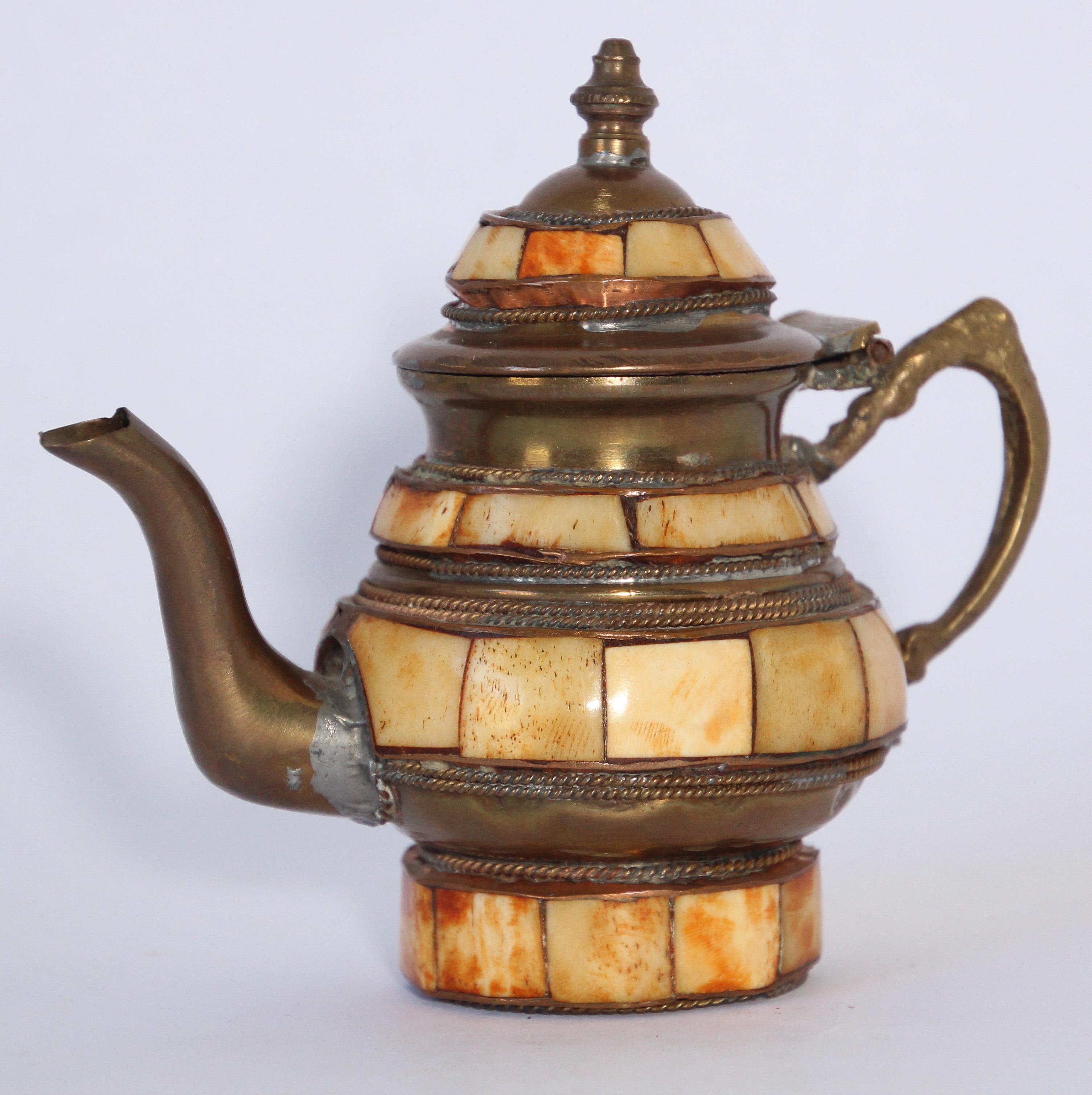 Moroccan Brass with Bone Overlay Decorative Tea Pot 3