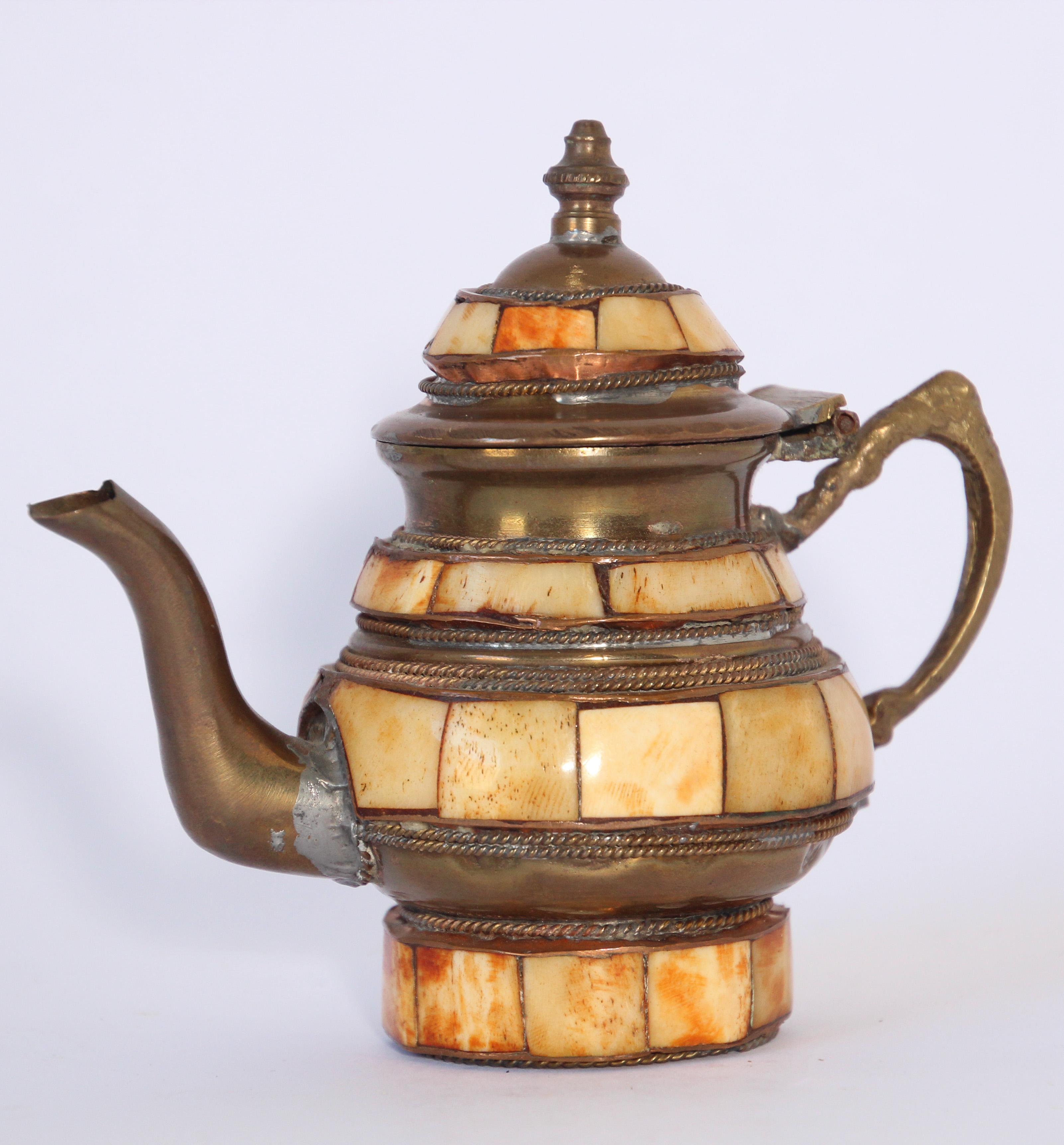 Moroccan Brass with Bone Overlay Decorative Tea Pot 4