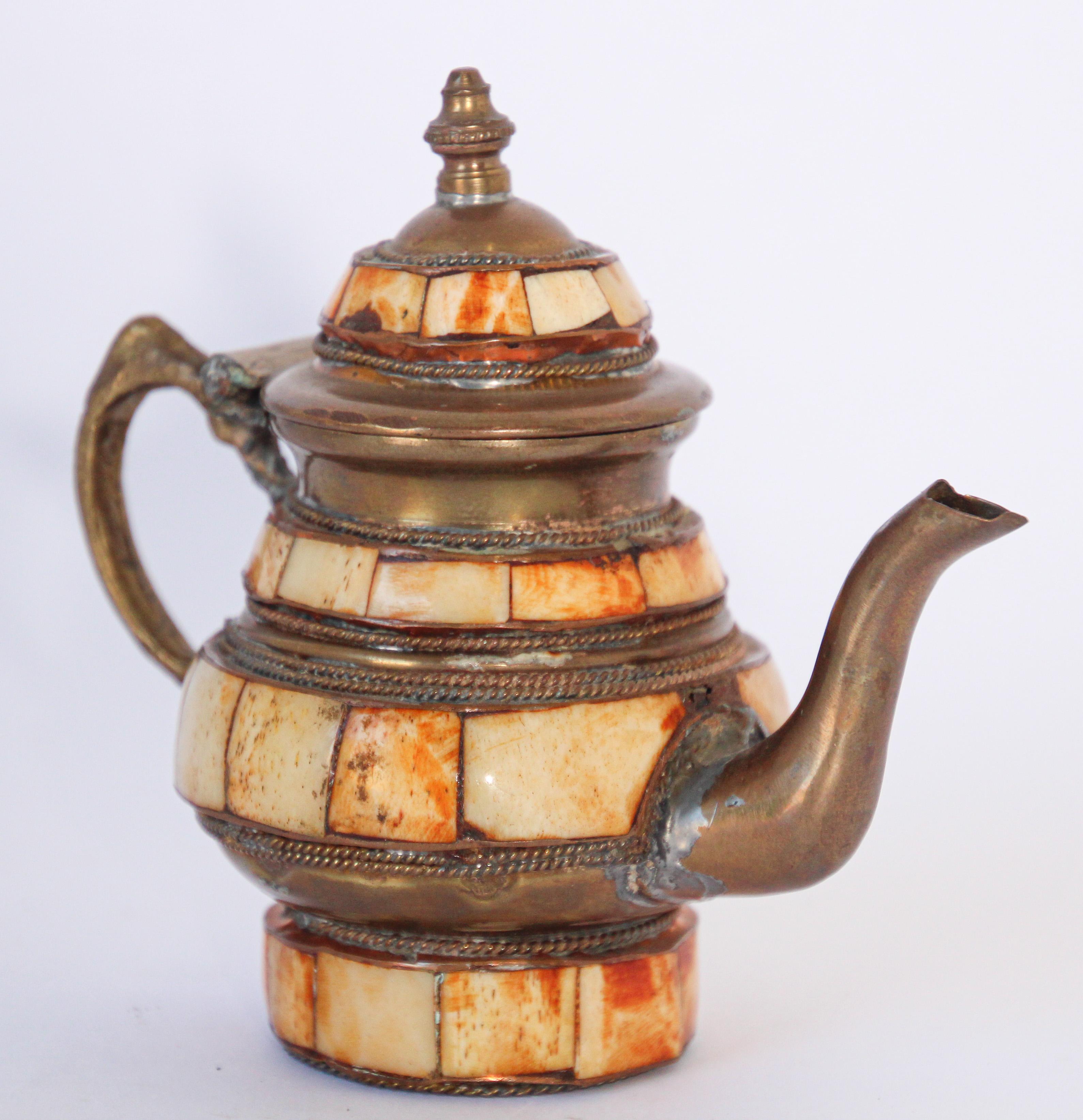 Moroccan Brass with Bone Overlay Decorative Tea Pot 5