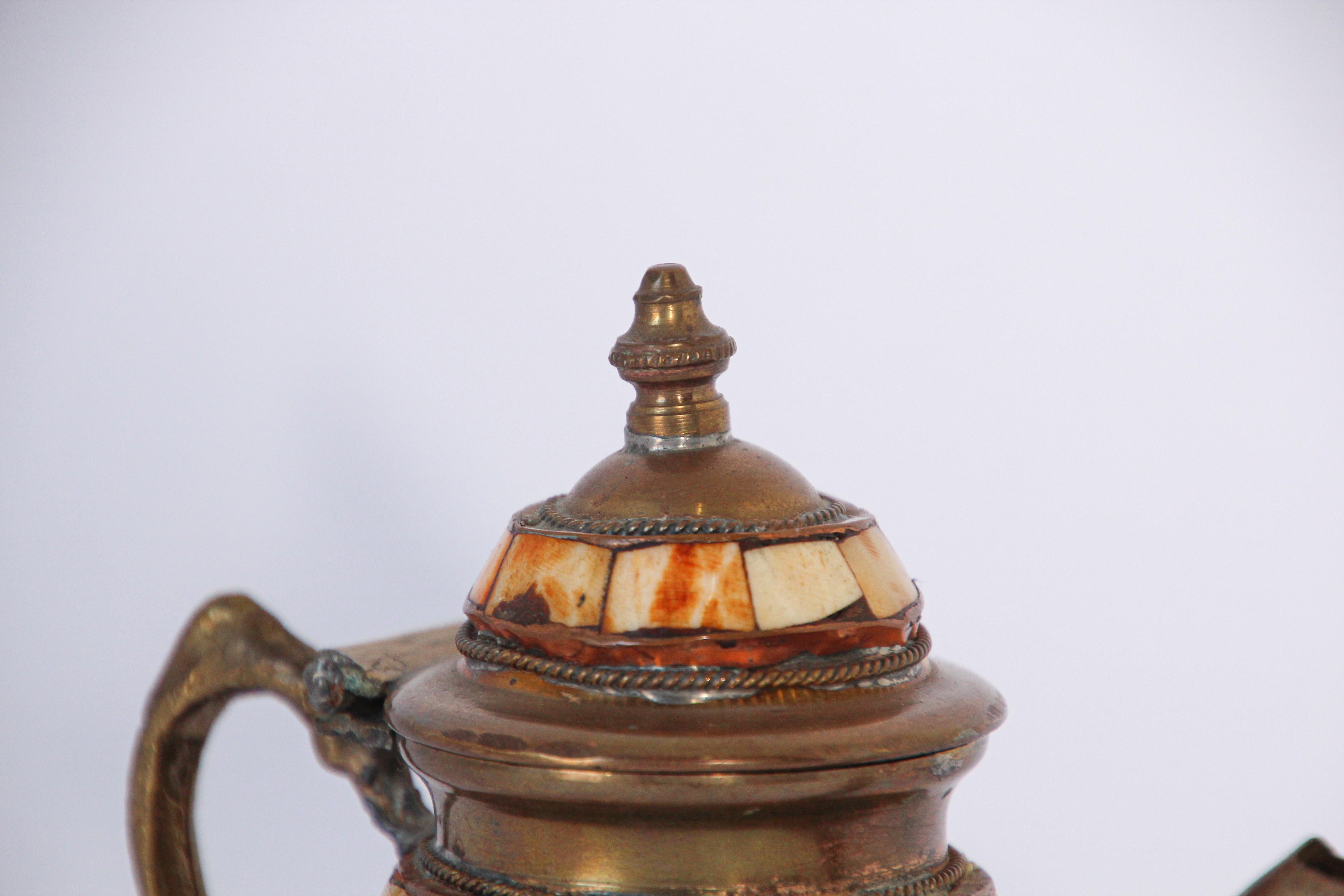 Moroccan Brass with Bone Overlay Decorative Tea Pot 6