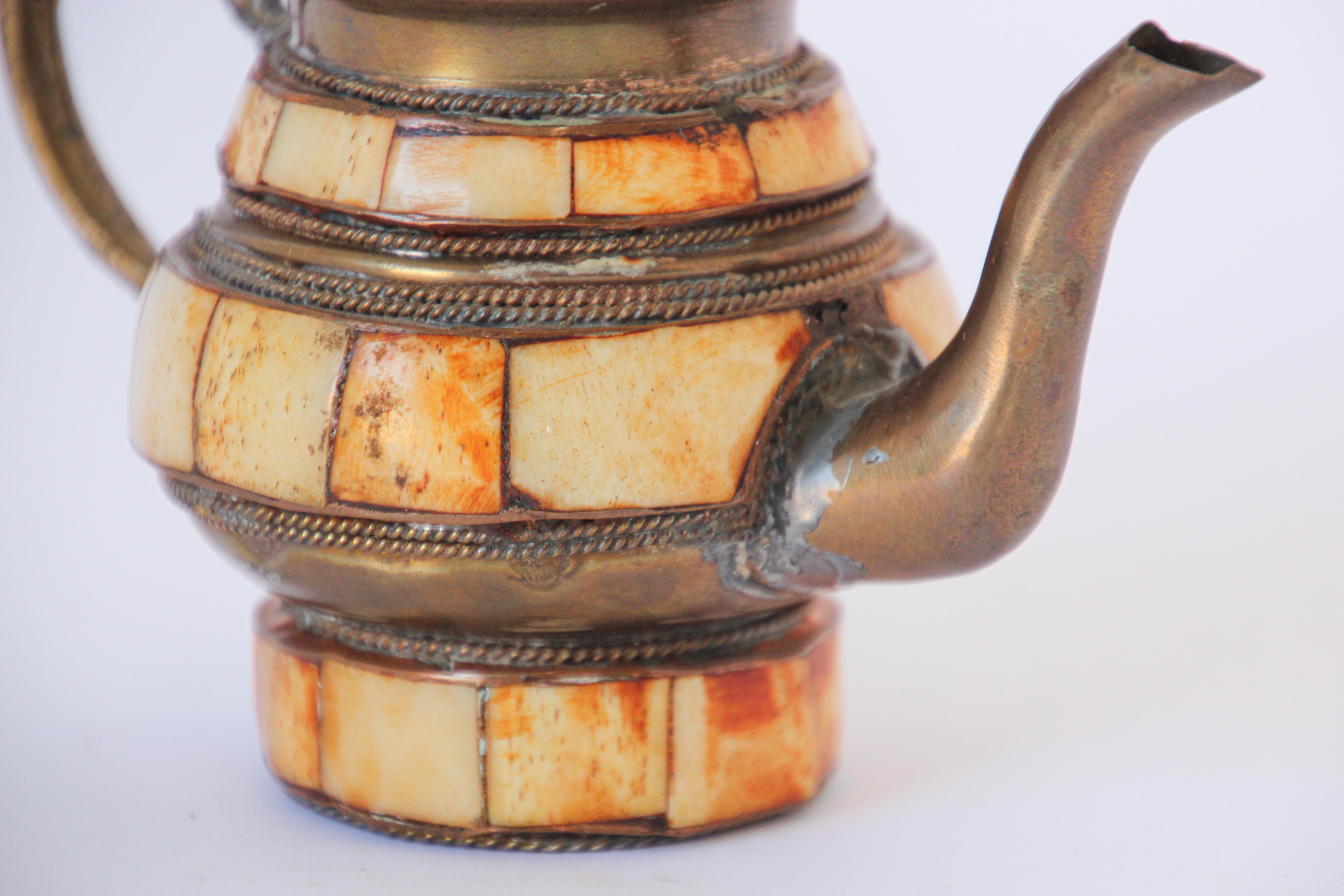 Moroccan Brass with Bone Overlay Decorative Tea Pot 7