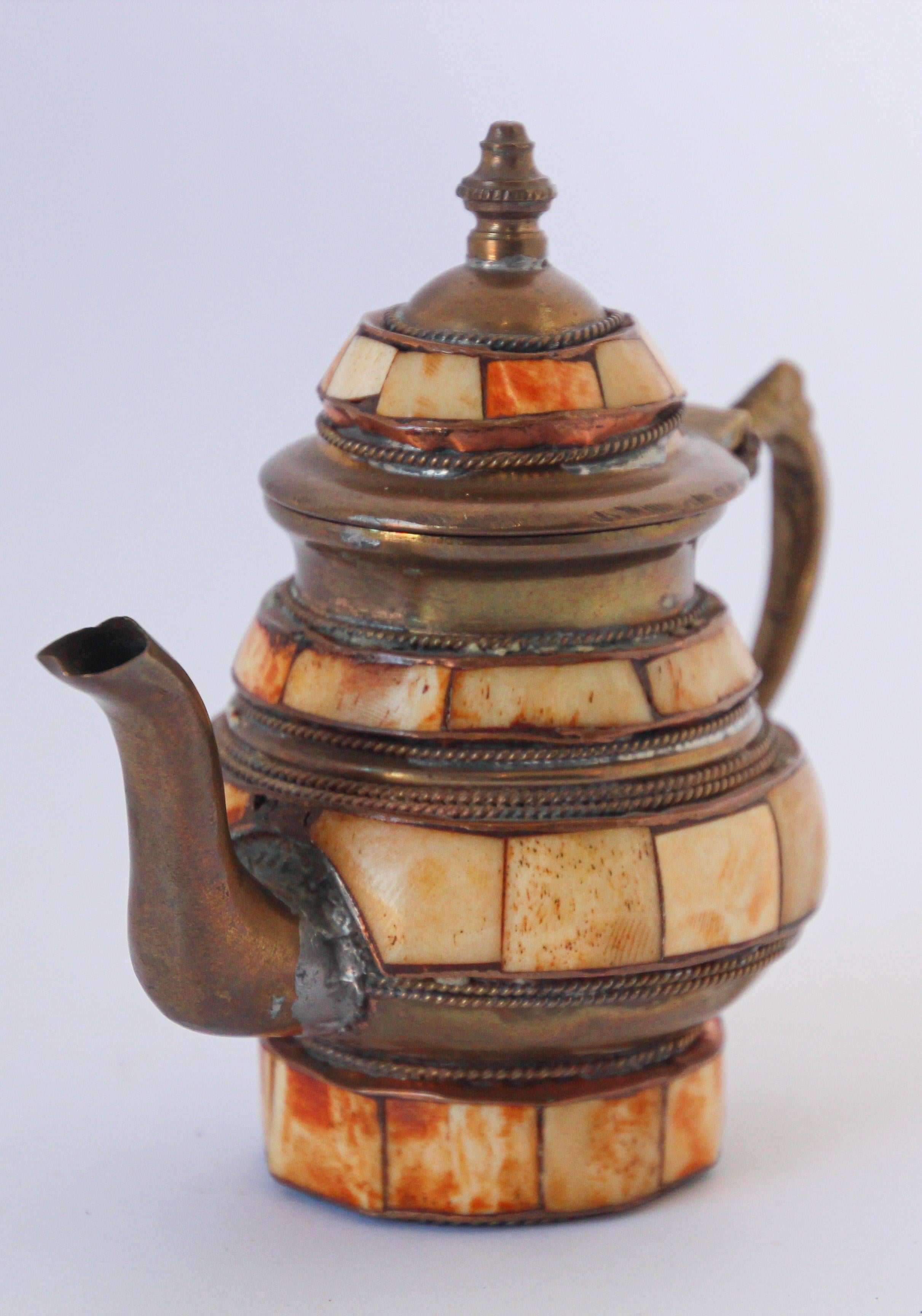 Moroccan Brass with Bone Overlay Decorative Tea Pot 8