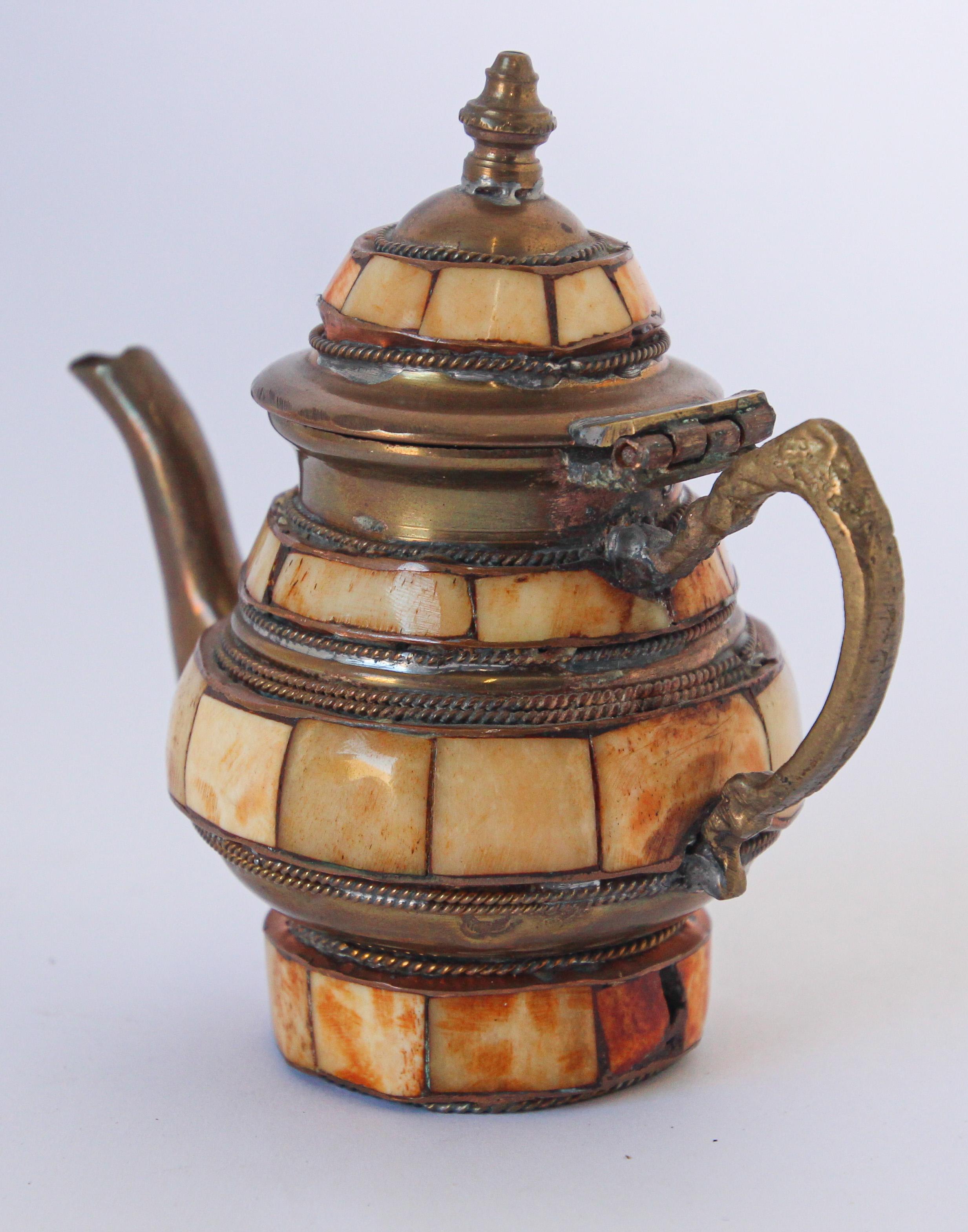 Moroccan Brass with Bone Overlay Decorative Tea Pot 9