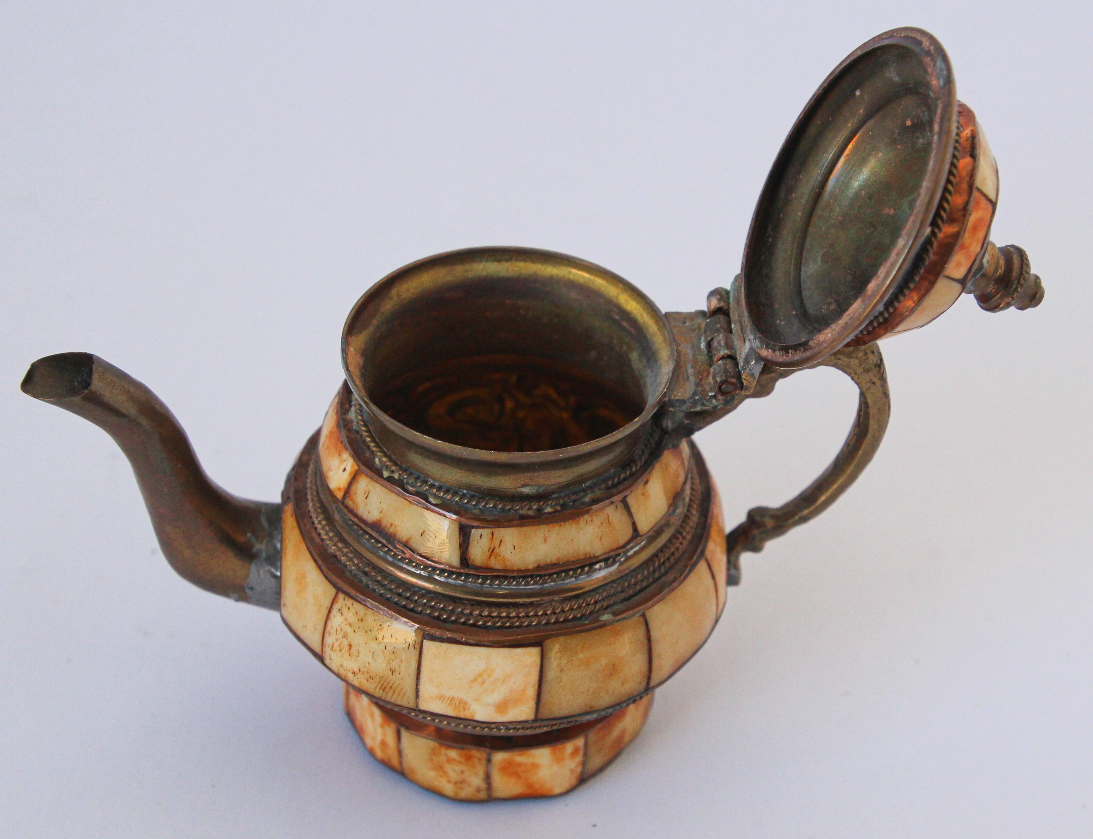 Moroccan Brass with Bone Overlay Decorative Tea Pot 10