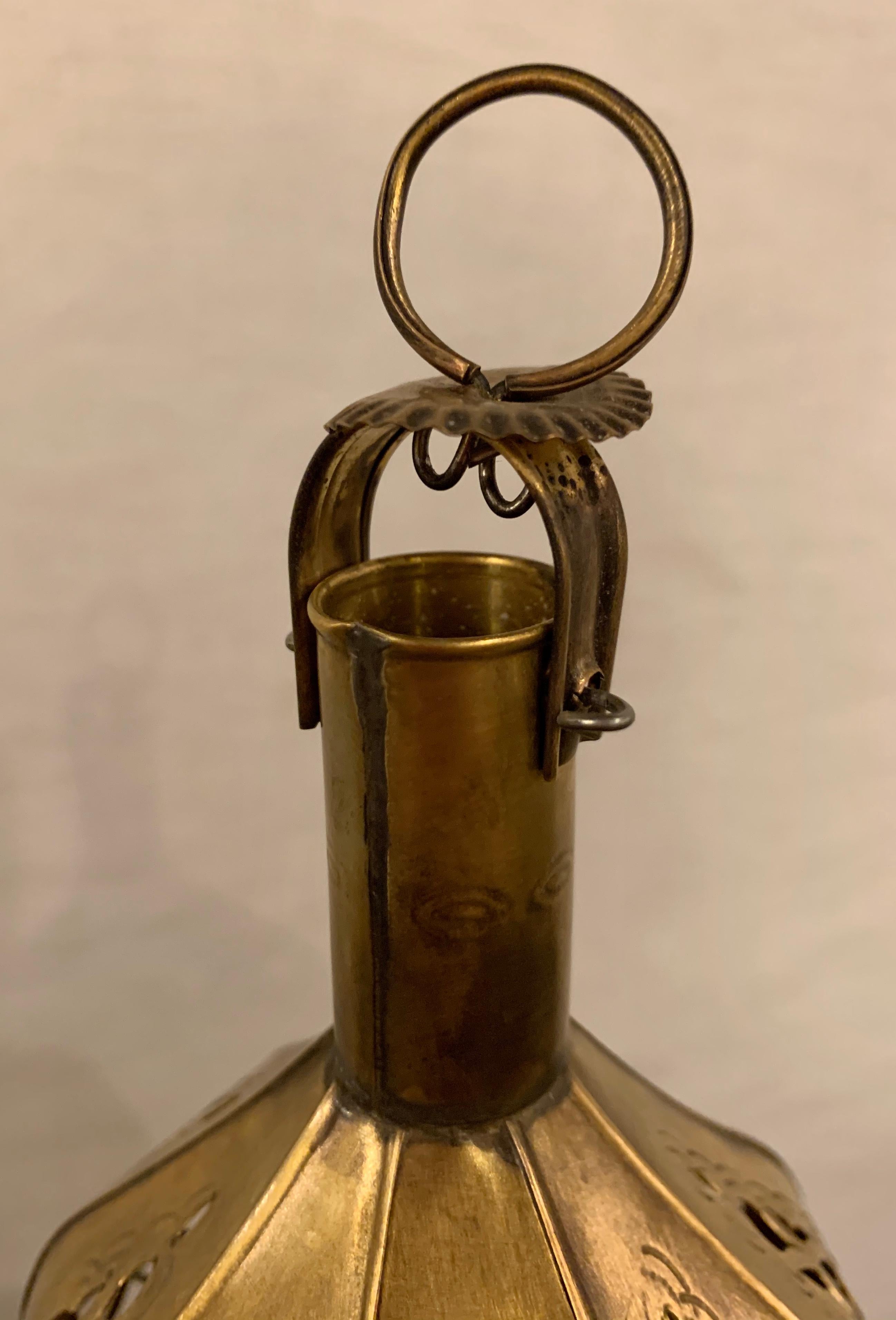 Moorish Vintage Moroccan Multi-Colored Glass Lantern, a Pair For Sale
