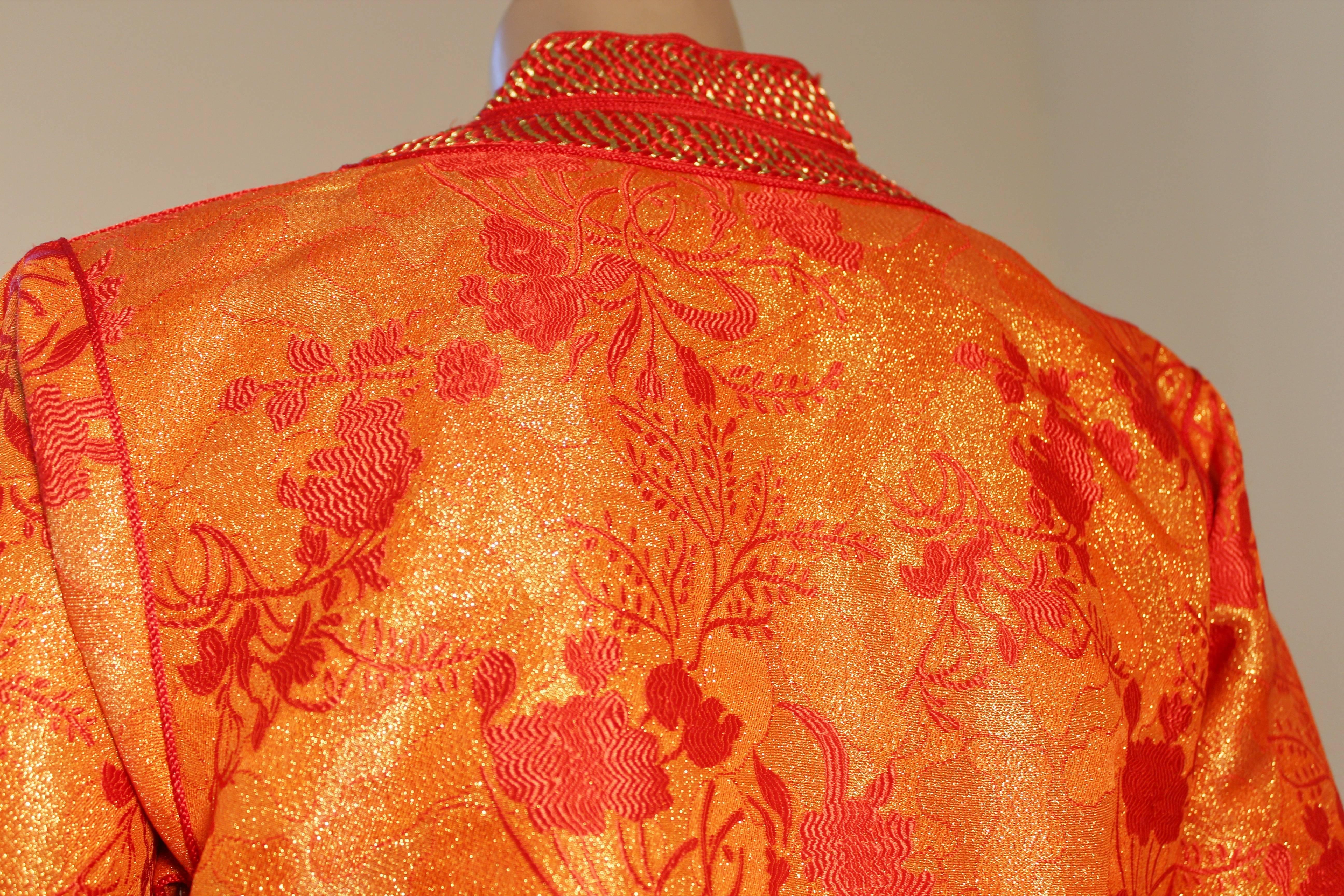 Moroccan Brocade Caftan Maxi Dress 1970 Kaftan Size S to M For Sale 4